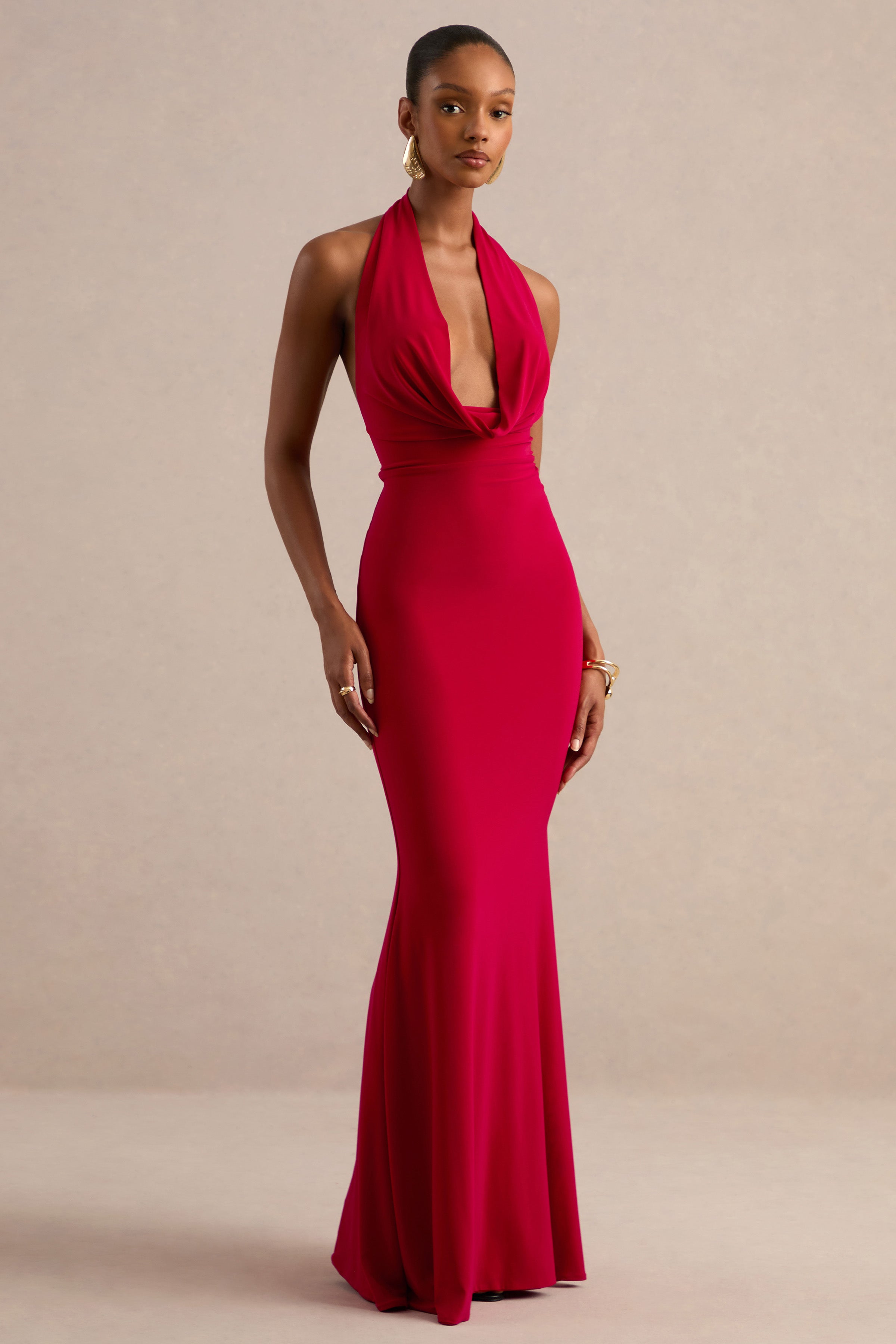 red backless dress Milani | Cowl Neck Fishtail Maxi Babygirls Black Red and 141cm Stretch colour: teal-long-sleeve-tie-waist-skater-dress Size:16.5 32-33
