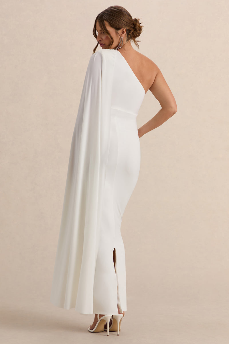 Amaryllis White Maternity One Shoulder Maxi Dress with Cape Sleeve – Club L  London