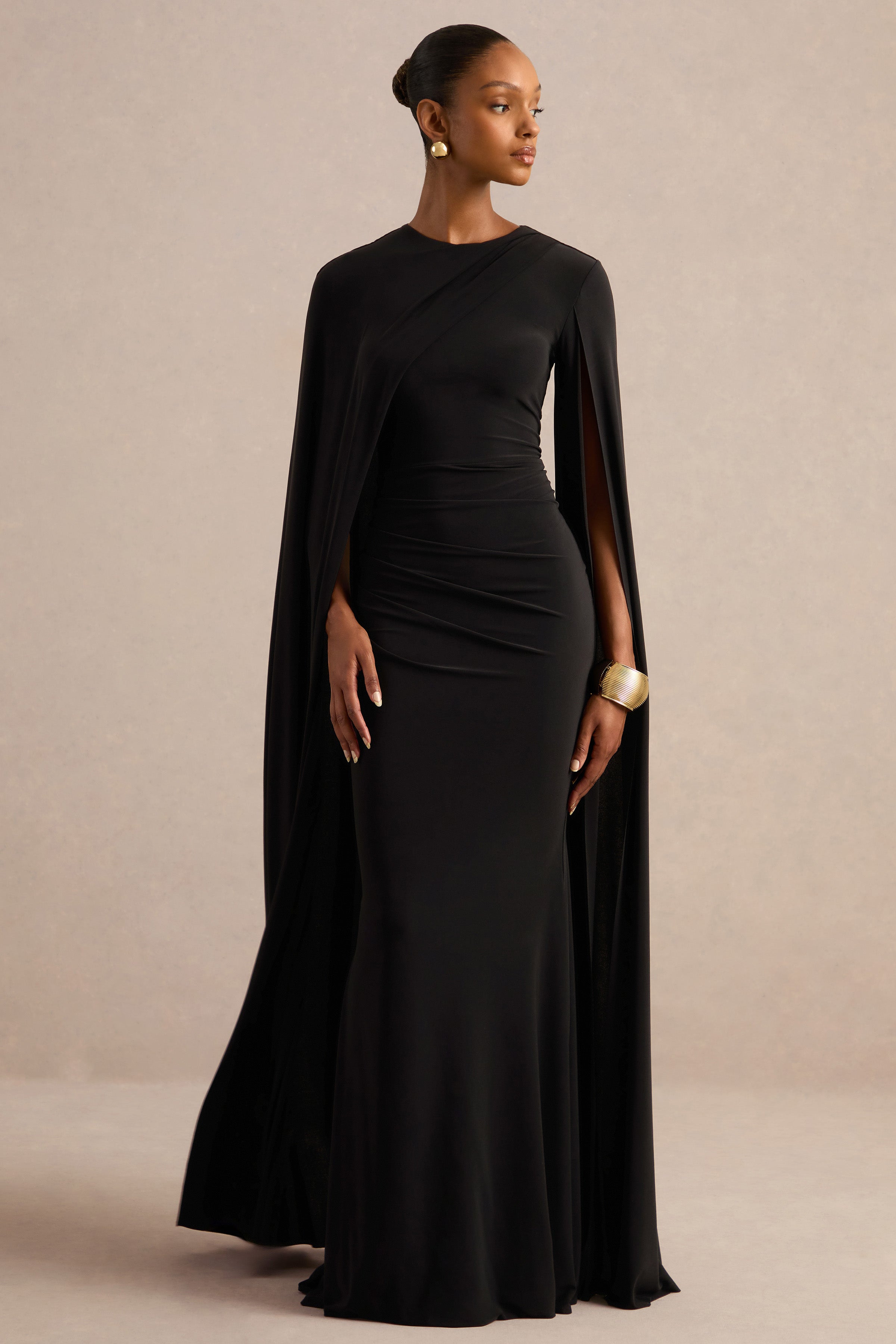 ladies cape dress Magdelena colourway-sharmane formal events Green Solid Calf Length Length:90