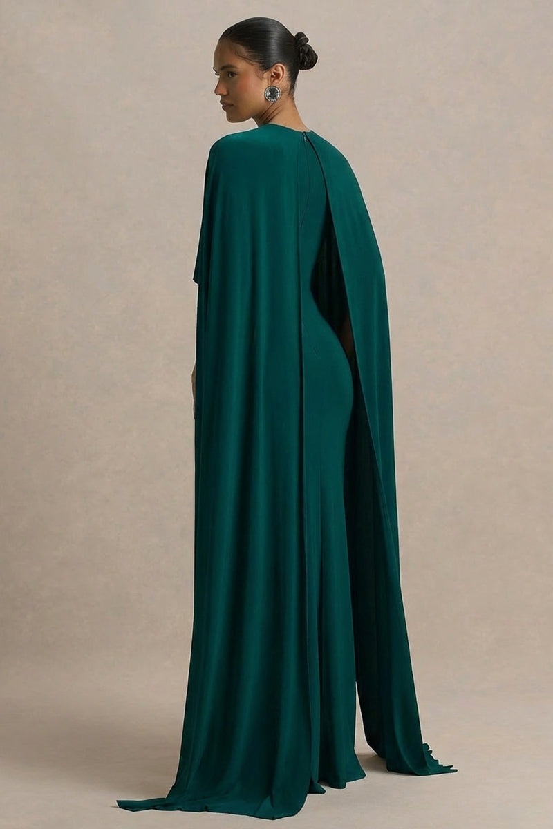 Padma | Bottle Green Draped Maxi Dress with Cape Sleeves US 8 / Bottle Green Padma | Bottle Green Draped Maxi Dress with Cape Sleeves US 8 / Bottle Green