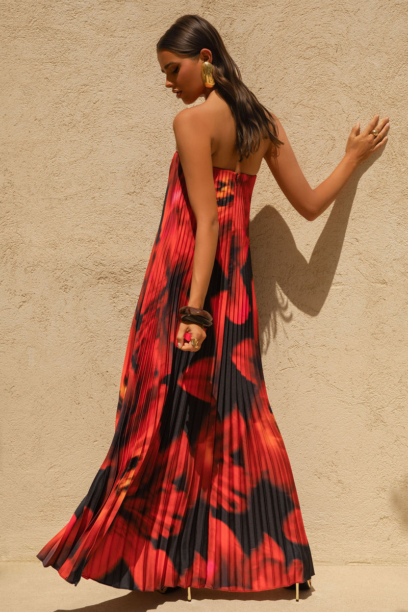 red black maxi dress Bergamot | Black AND RED Floral Print Satin Sweetheart Maxi Dress