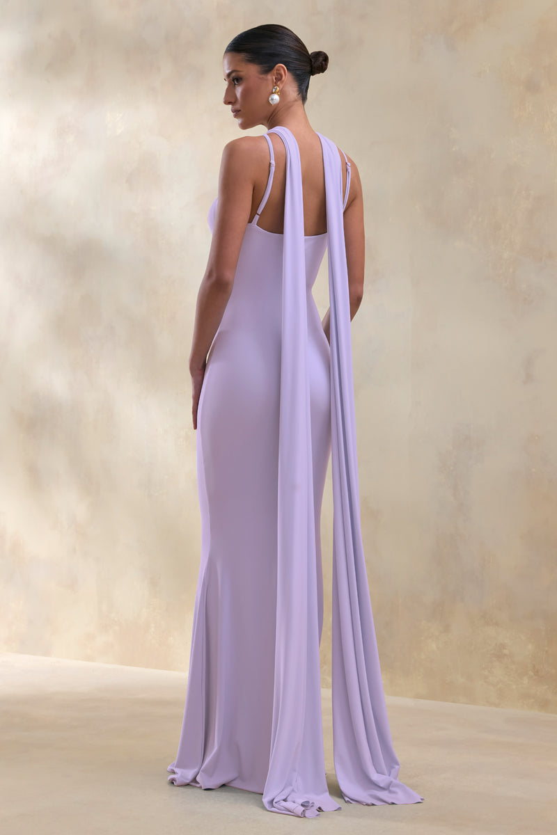 Rhoda Lilac Twist Halter-Neck Cape Maxi Dress Club L London - USA Rhoda Lilac Twist Halter-Neck Cape Maxi Dress Club L London - USA