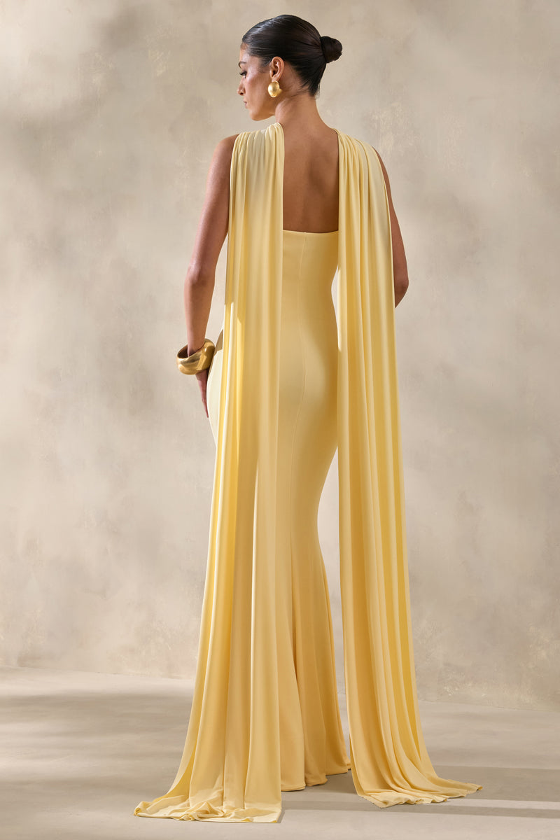 fitted lace wedding dress Yellow V-Neck Tulle Maxi Dress with Criss Cross Back main image 1