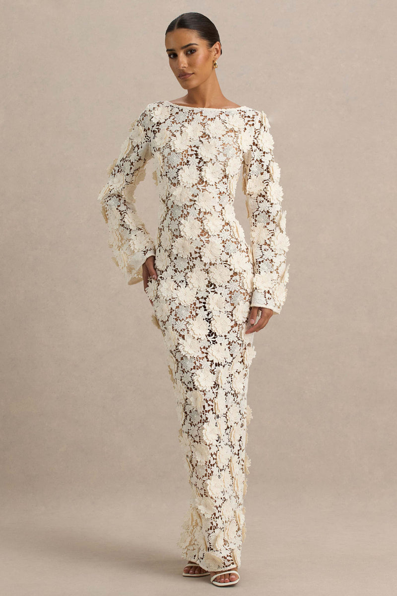 Viper | Cream Lace Long-Sleeve Maxi Dress - UK 12 White Viper | Cream Lace Long-Sleeve Maxi Dress - UK 12 White