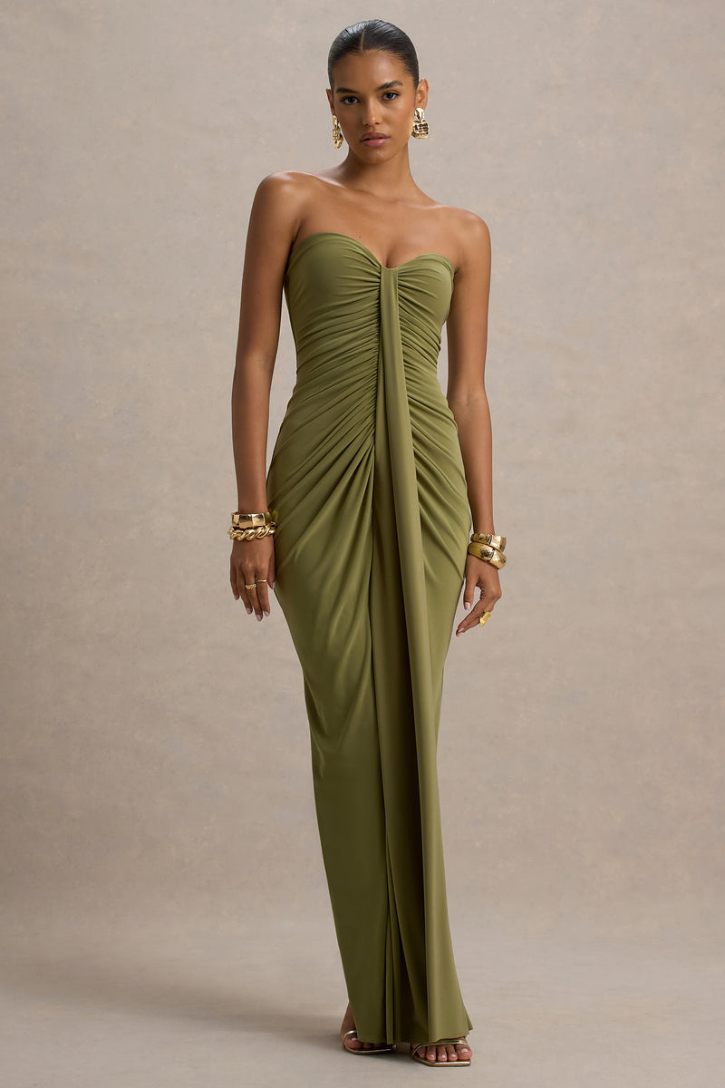 Ali | Olive Sweetheart Ruched Wrap Maxi Dress Ali | Olive Sweetheart Ruched Wrap Maxi Dress