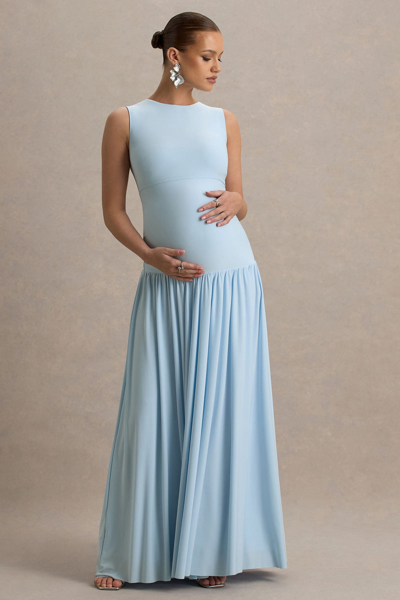 blue dress for baby girl Angel Maternity Margot Maternity Shirred Dress in Light Blue main image 0