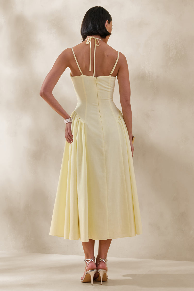 Audrey Lemon Sweetheart-Neck Midi Dress With Ruching Detail  Club L London  - USA