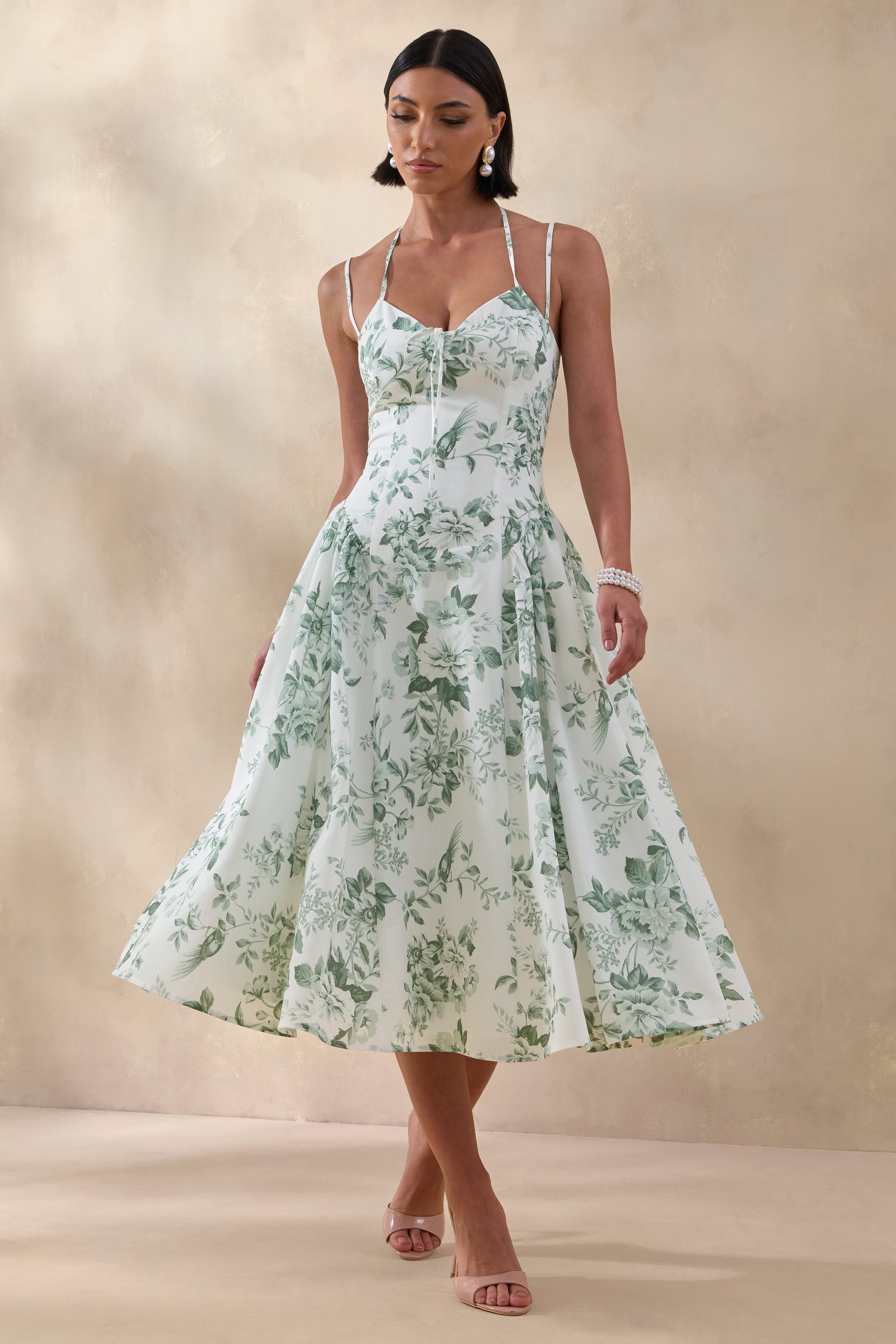 white and green floral midi dress Green And White Floral Printed Cut Out Midi Dress AX Paris US