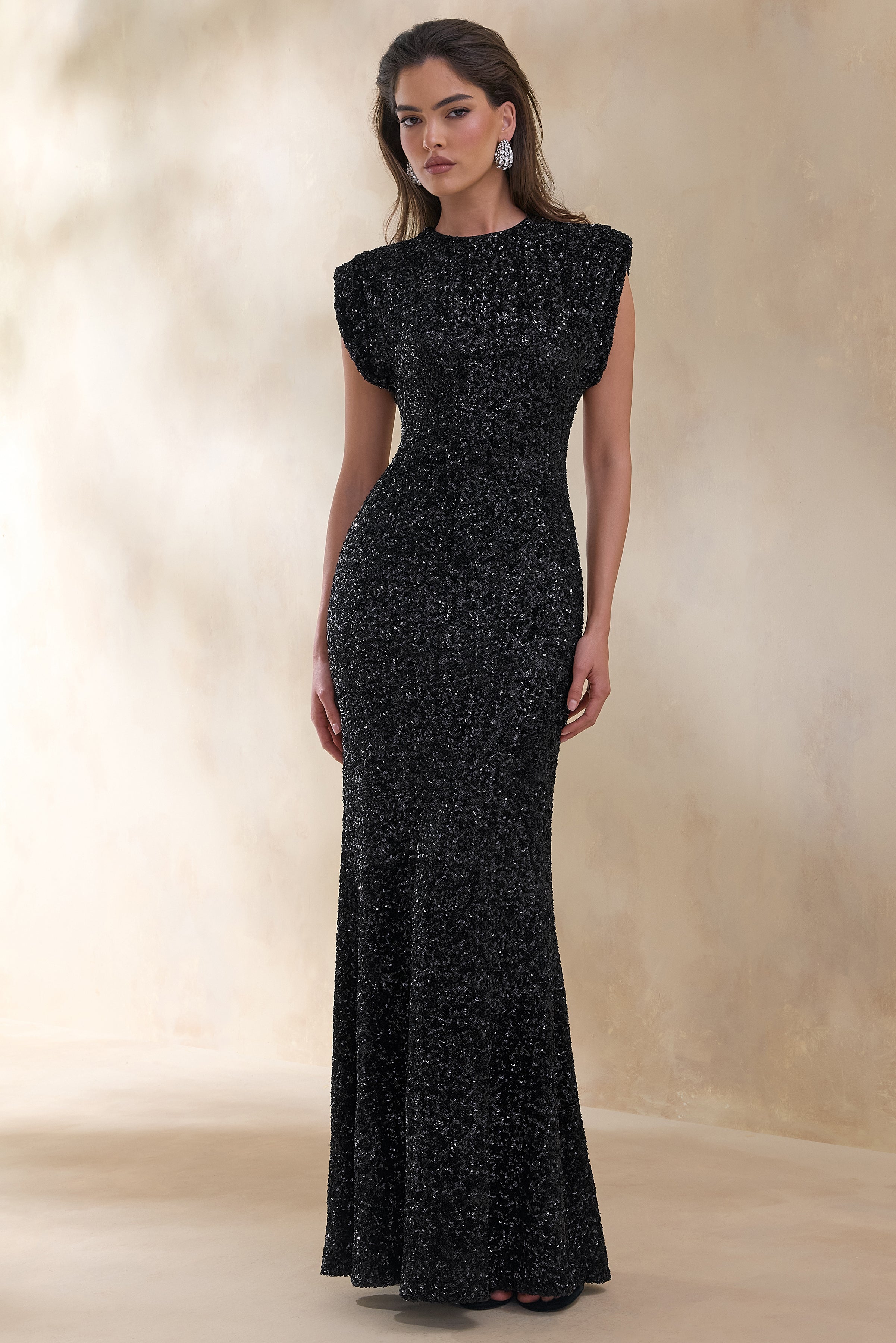 cap sleeve long sequin dress Fitted Cap Sleeve Sequin Gown by Cinderella Divine CH171
