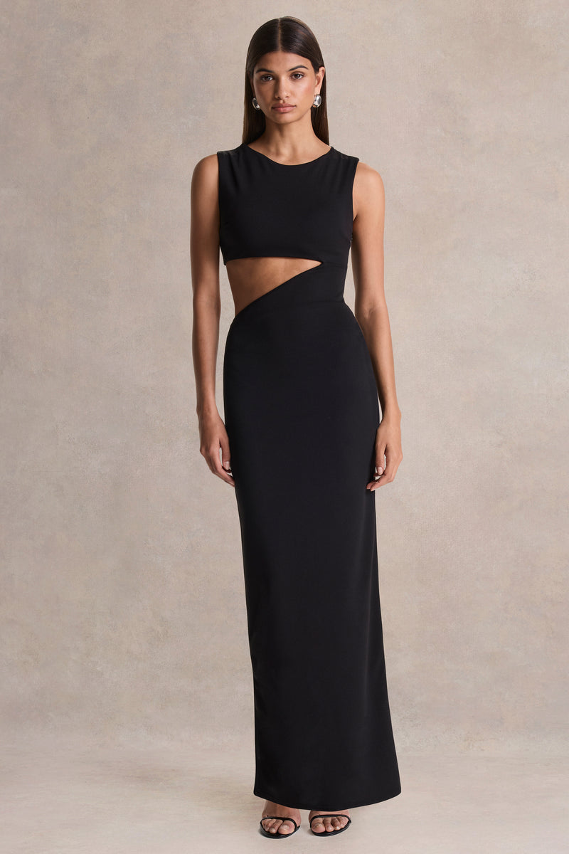 Roseth Black High-Neck Maxi Dress With Removable Cape – Club L London