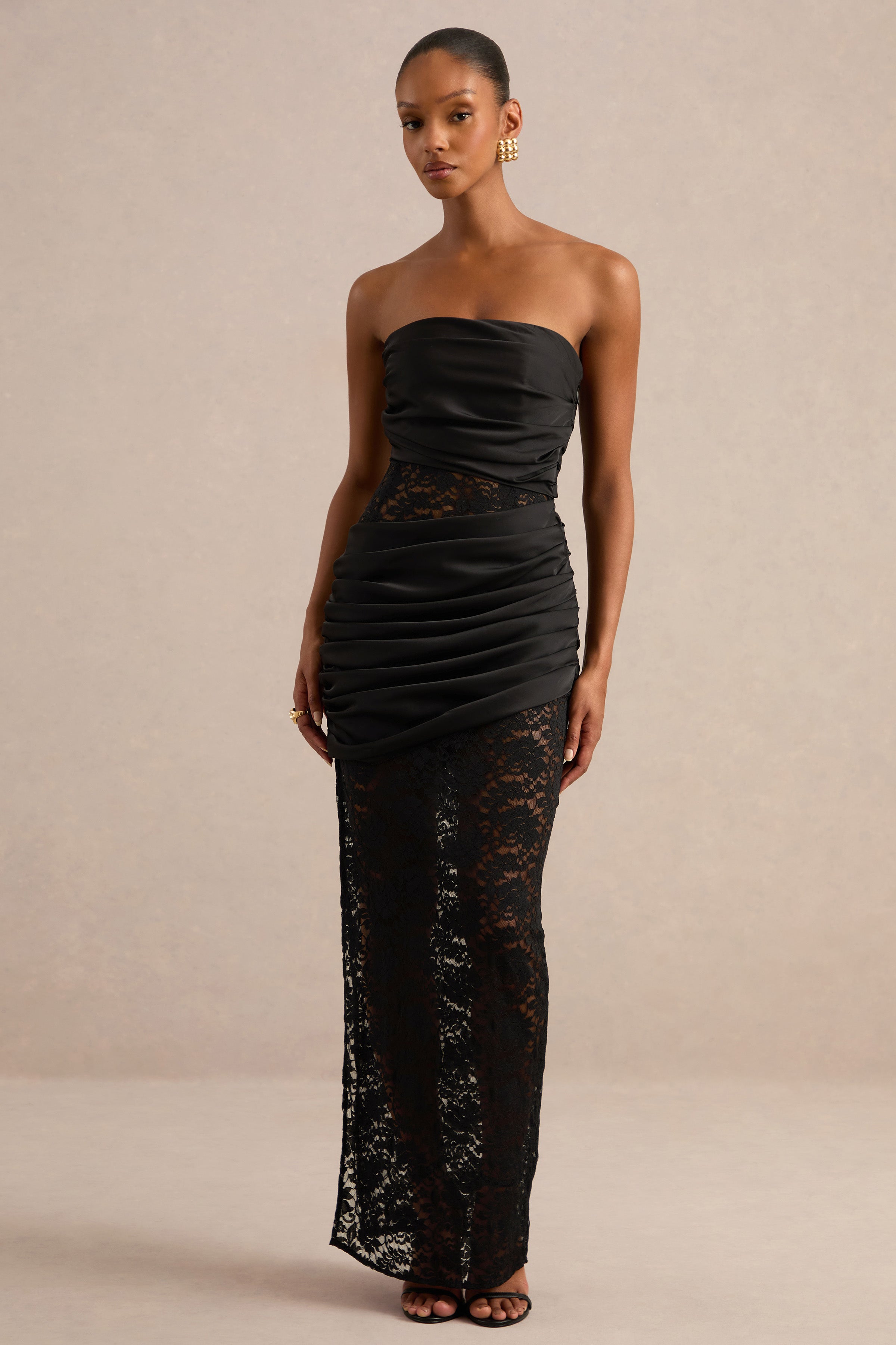 black lace dress strapless Dulcie | And Satin Bandeau Midaxi With Wrap-Details Formal Pakistani Dresses For retro plaids Hidden zipper/clasp at back Size:P