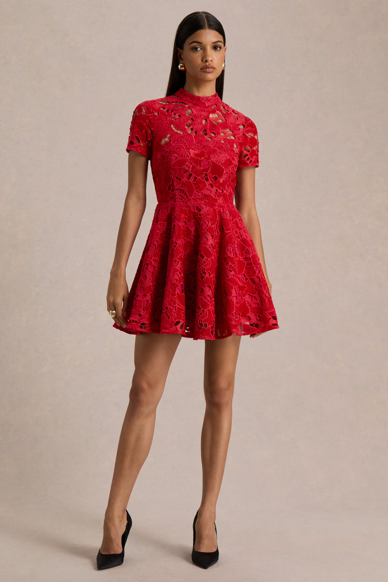 Roam Red Lace High-Neck Mini Dress – Club L London