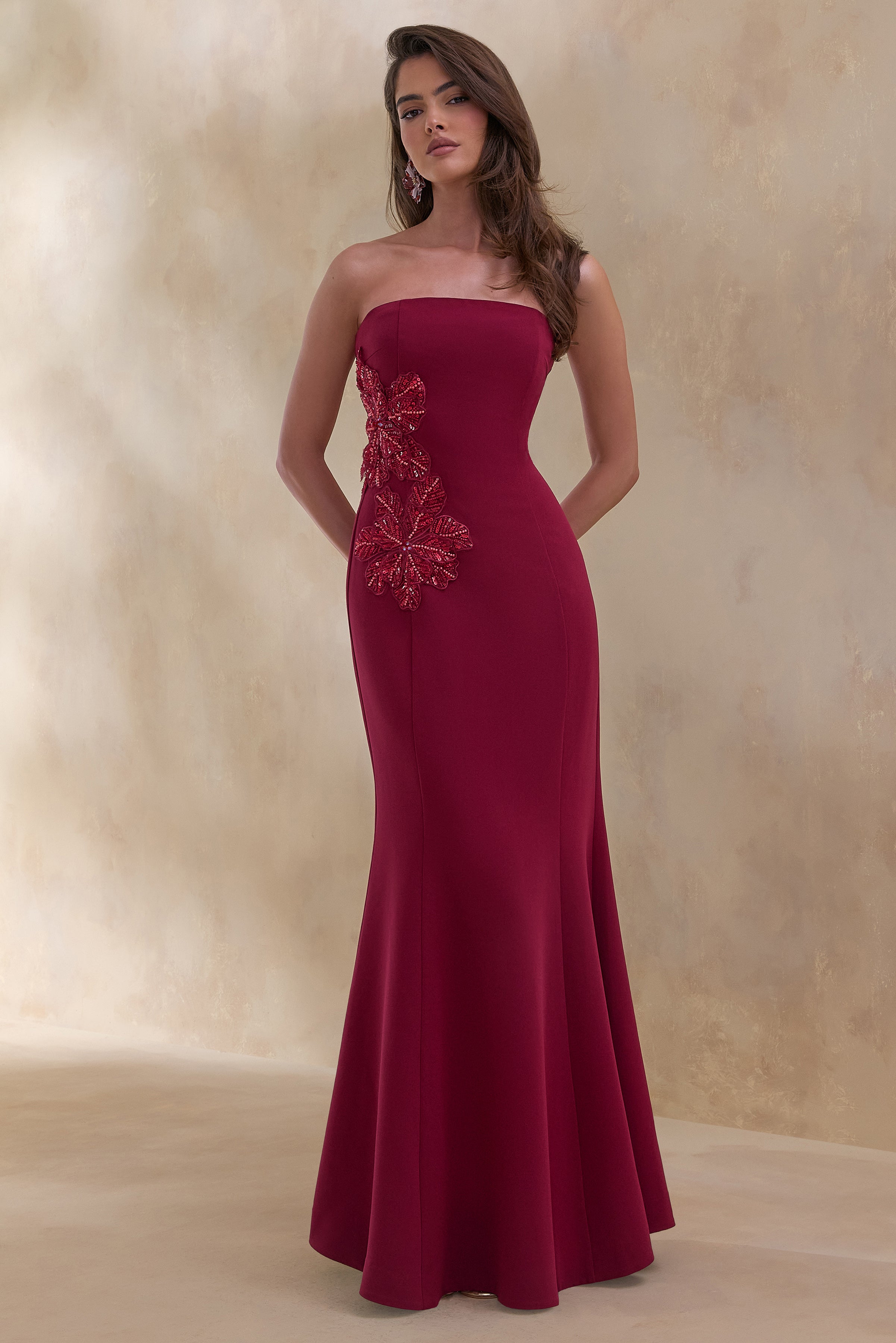 bandeau burgundy dress Aylana | Maxi With Embellished Detail polished accessories for a la vie en rose The Blue-Black or White-Gold Size:Size 5-6