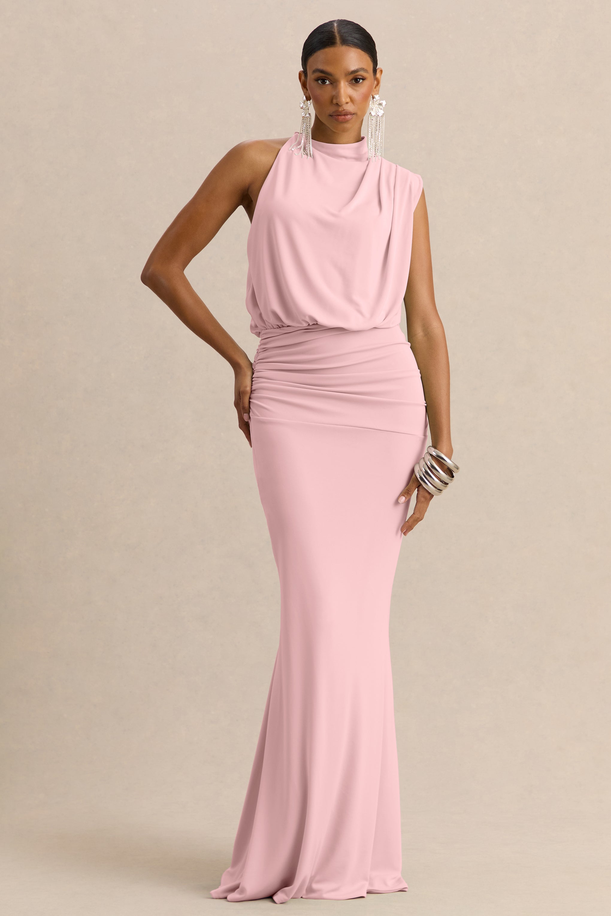high neck light pink dress Umaira | Light PINK High-Neck Maxi Dress