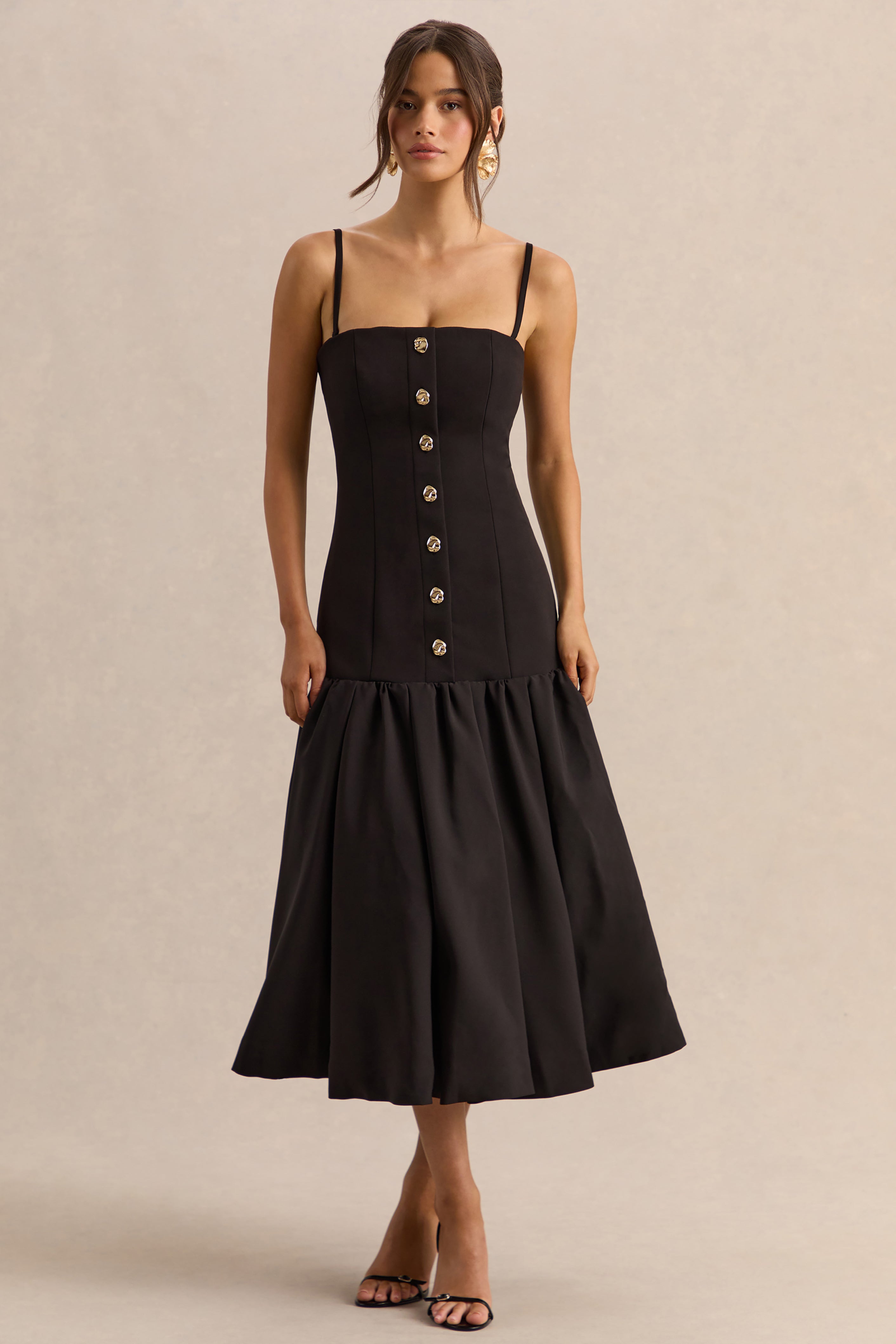black and gold midi dress Luxurious Black/Gold Olives Women's Midi Dress Yuliya Magdych Black/Gold / XXL