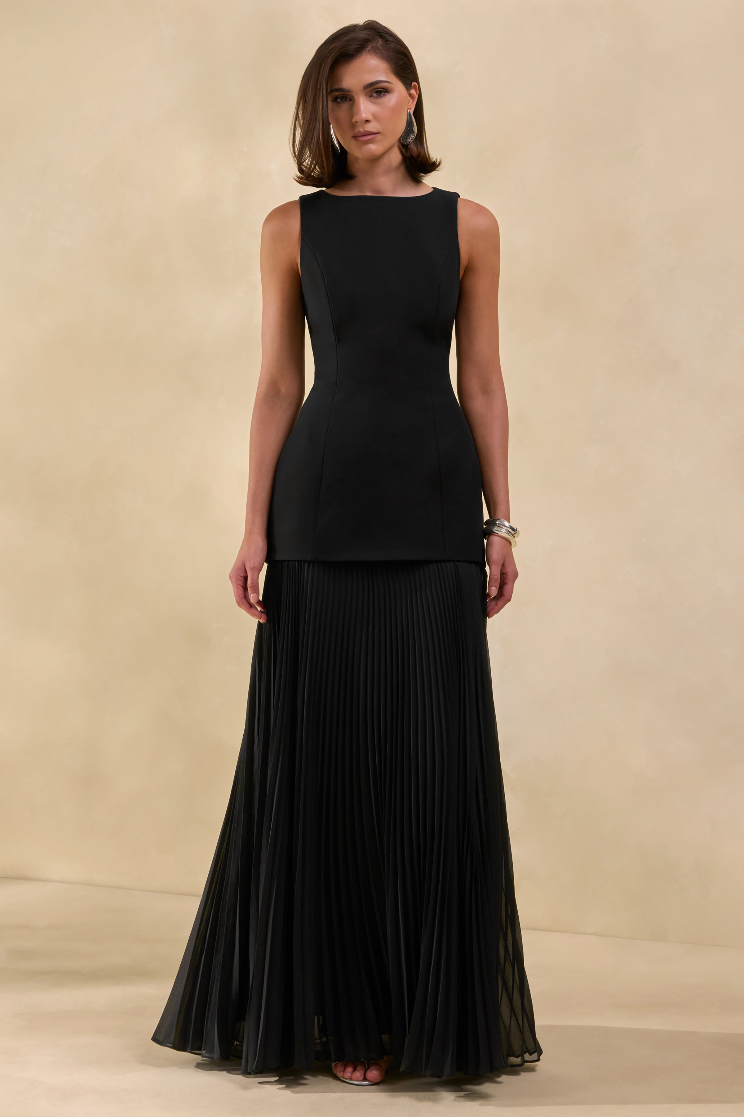 boat neck mesh maxi dress Hadley | Black Boat-Neck With Drop-Waist 112cm *Product length is SI:XL Black Church Hats Womens color_charcoal