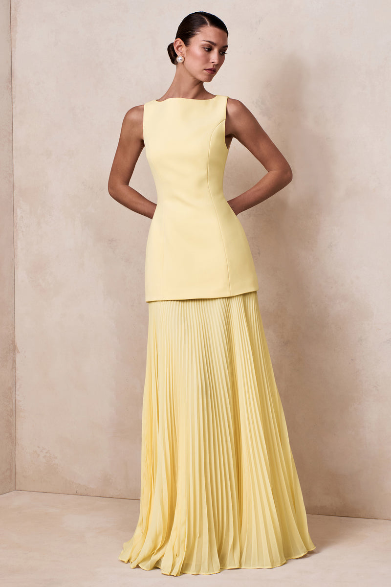 chinese dress ladies Hadley Lemon Boat-Neck Maxi Dress With Drop-Waist – Club L London