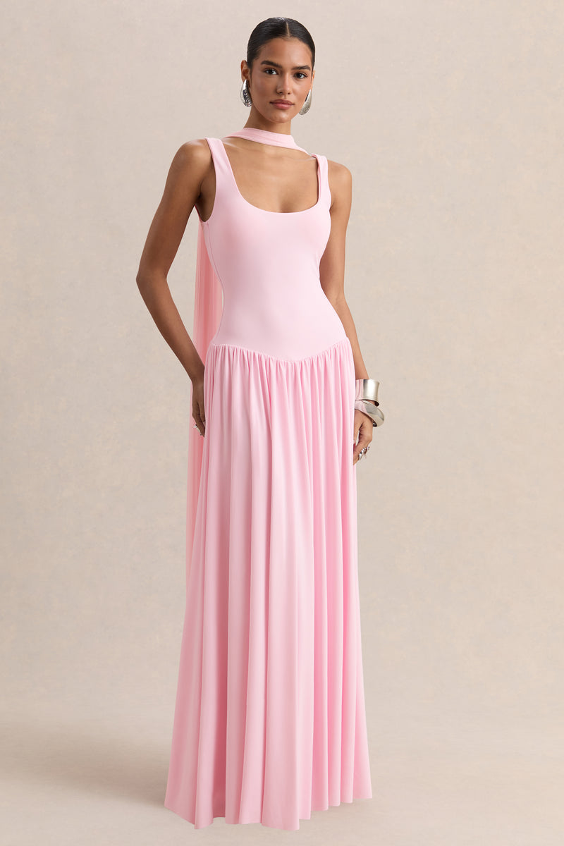 Aurina | PINK Square-Neck Maxi Dress With Cape Aurina | PINK Square-Neck Maxi Dress With Cape