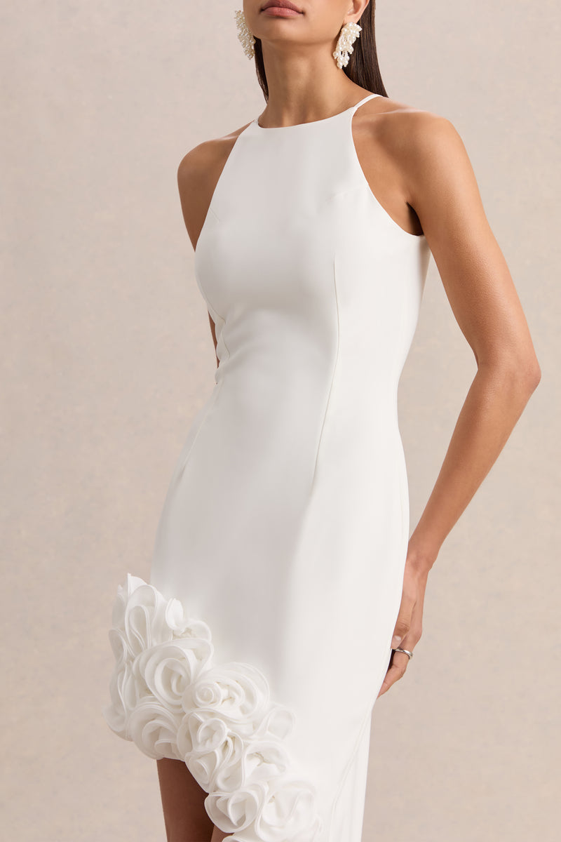 Indira White Halter-Neck Maxi Dress With Asymmetric-Floral Hem  Club L  London - USA