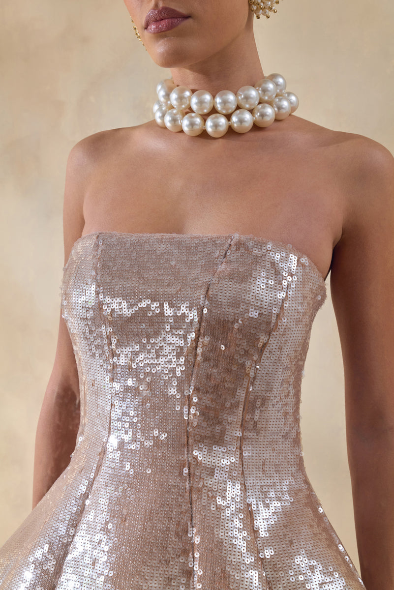 Dalisse | NUDE Sequin Bandeau Corset Maxi Dress