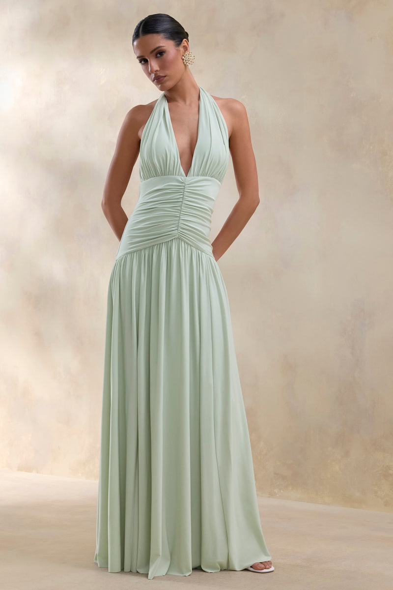 Bettina Sage Plunge-Neck Maxi Dress With Gathered-Detailing  Club L London  - USA