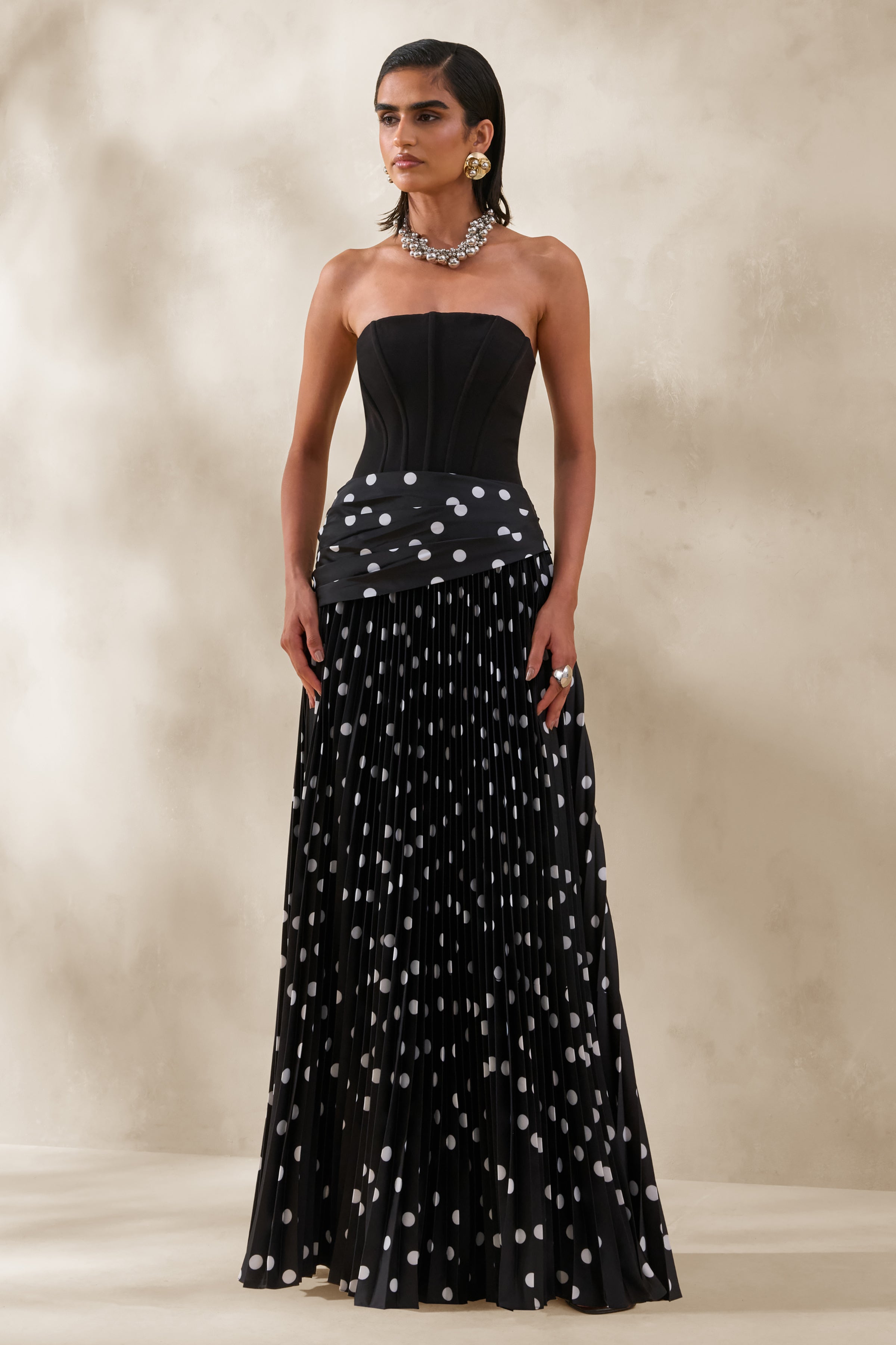 3 dots maxi dress Valerisse | Black And White Polka Dot Bandeau Maxi Dress
