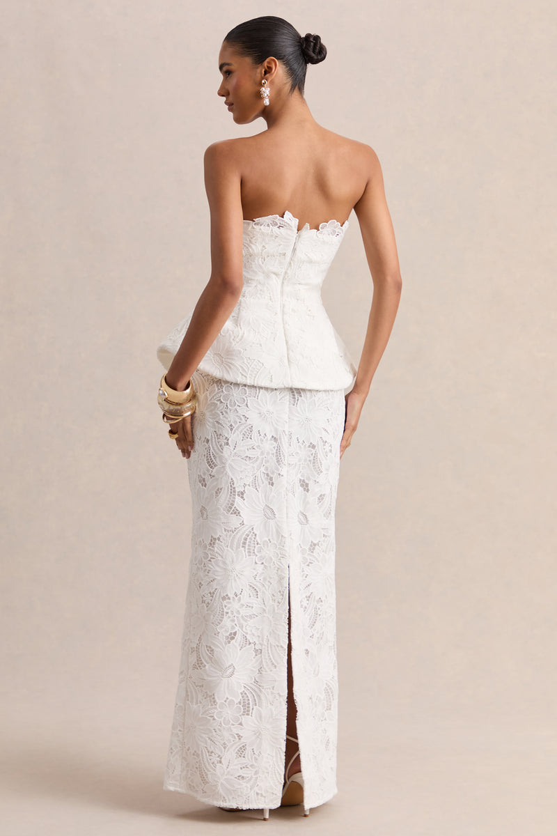 strapless lace dress white Delvine White Lace Bandeau Corset Maxi Dress – Club L London