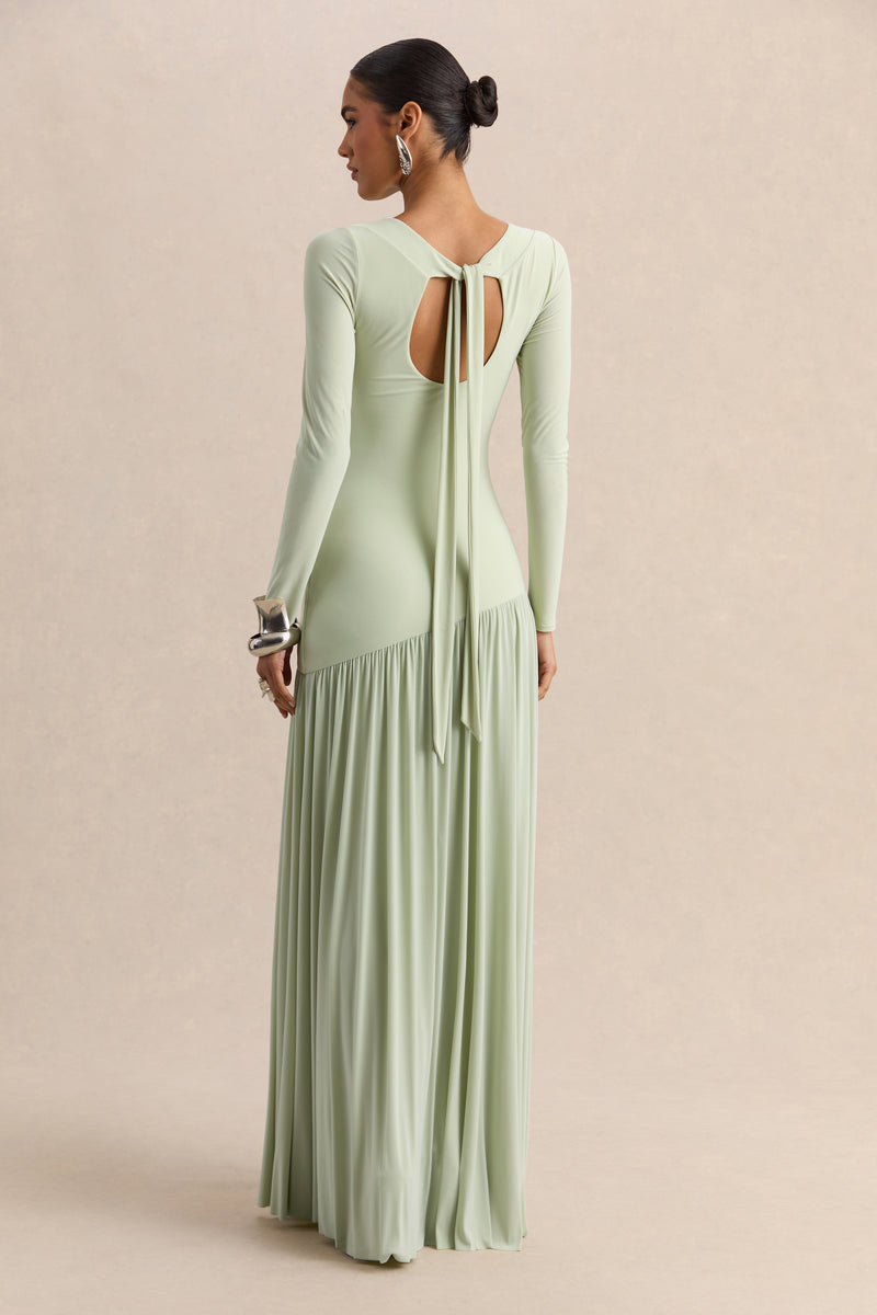 Jasira Mint Crew-Neck Maxi Dress With Asymmetric Drop-Waist Club L London - USA Jasira Mint Crew-Neck Maxi Dress With Asymmetric Drop-Waist Club L London - USA
