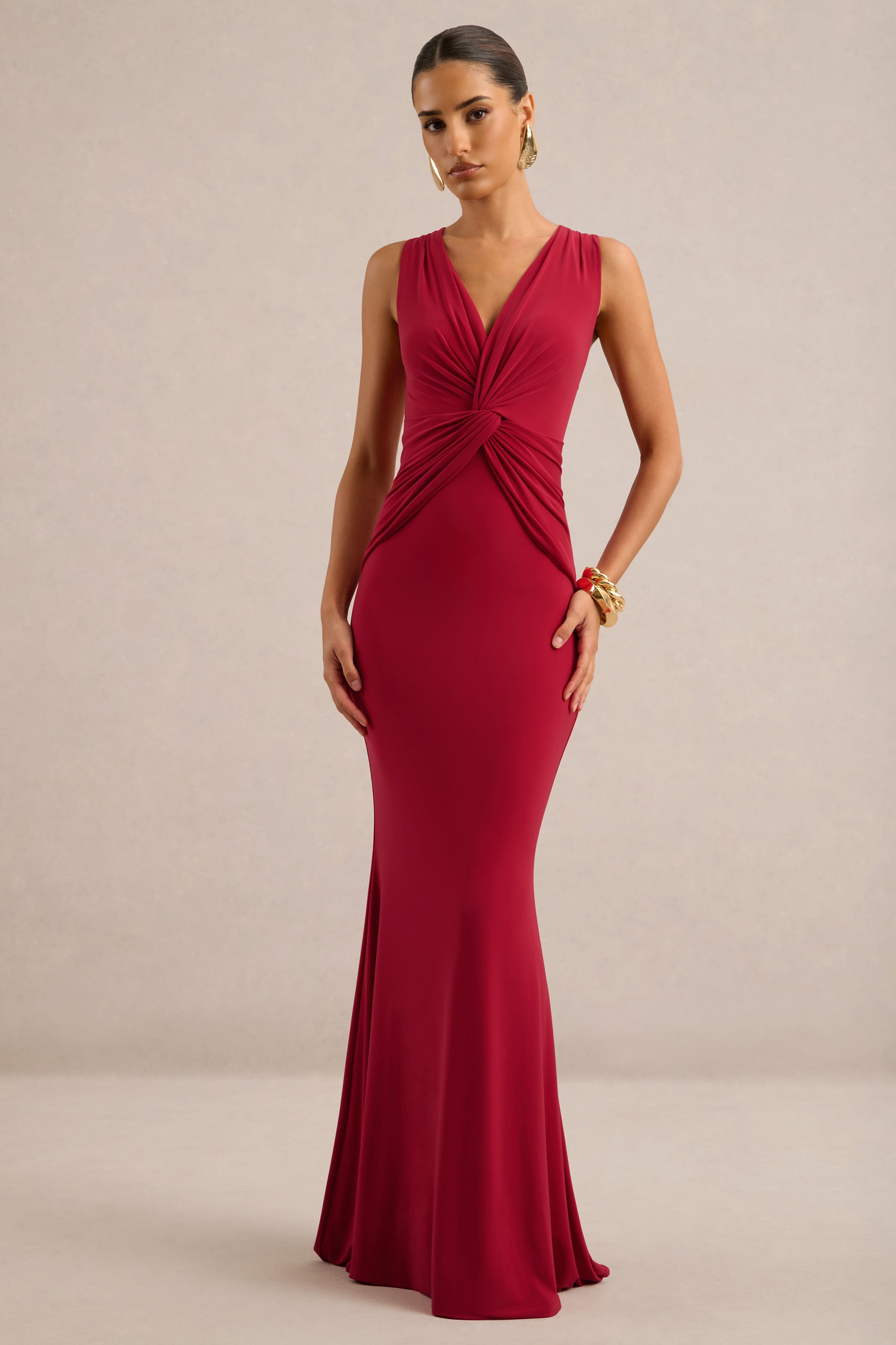 holly satin plunge halter dress | Red Jersey Maxi With Twist Detailing – Club L London Edit:lace