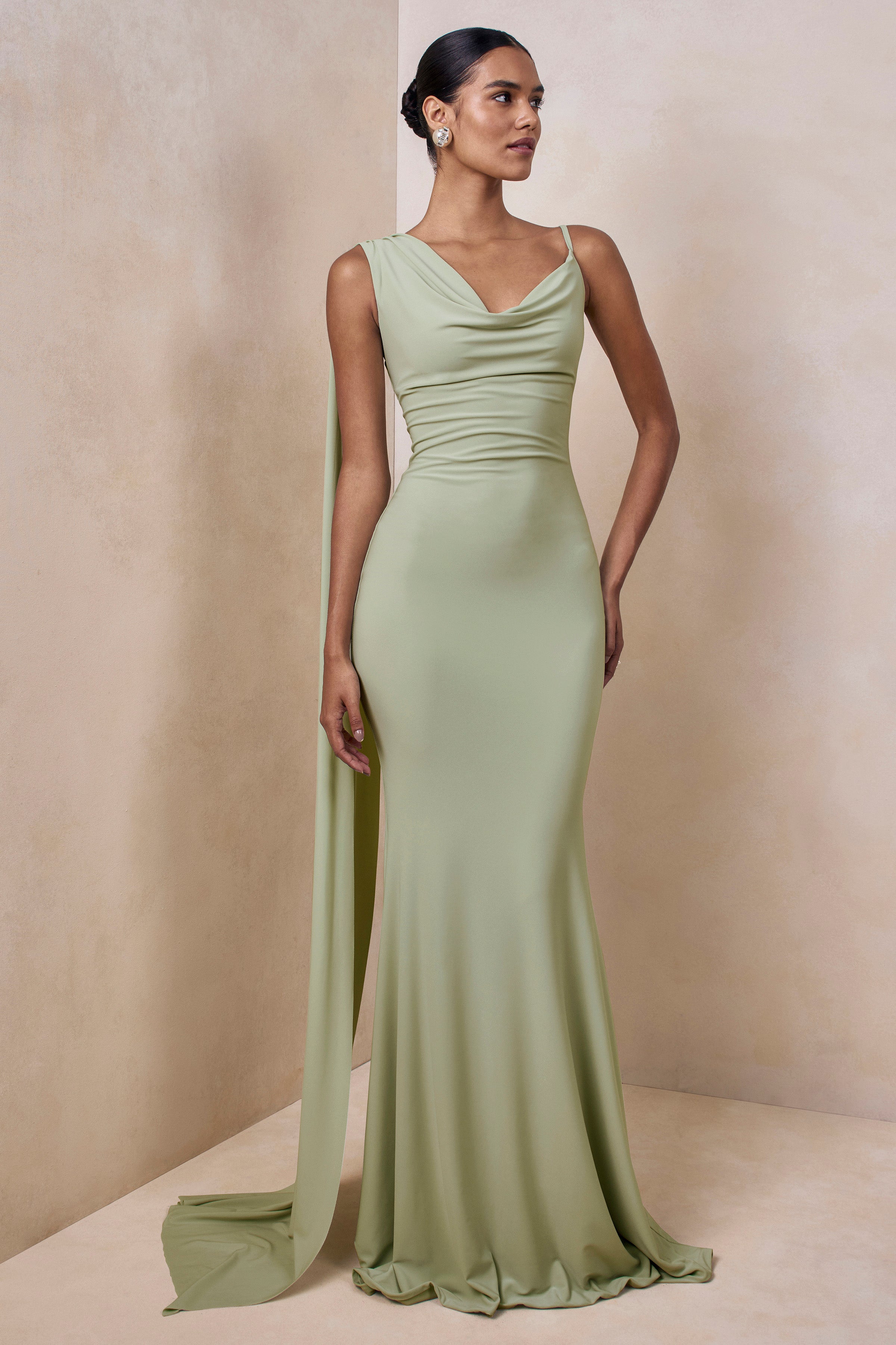 green maxi dress with neck scarf Hazel Green Strapless Scarf Neck Maxi Dress Relvoux Womenswear