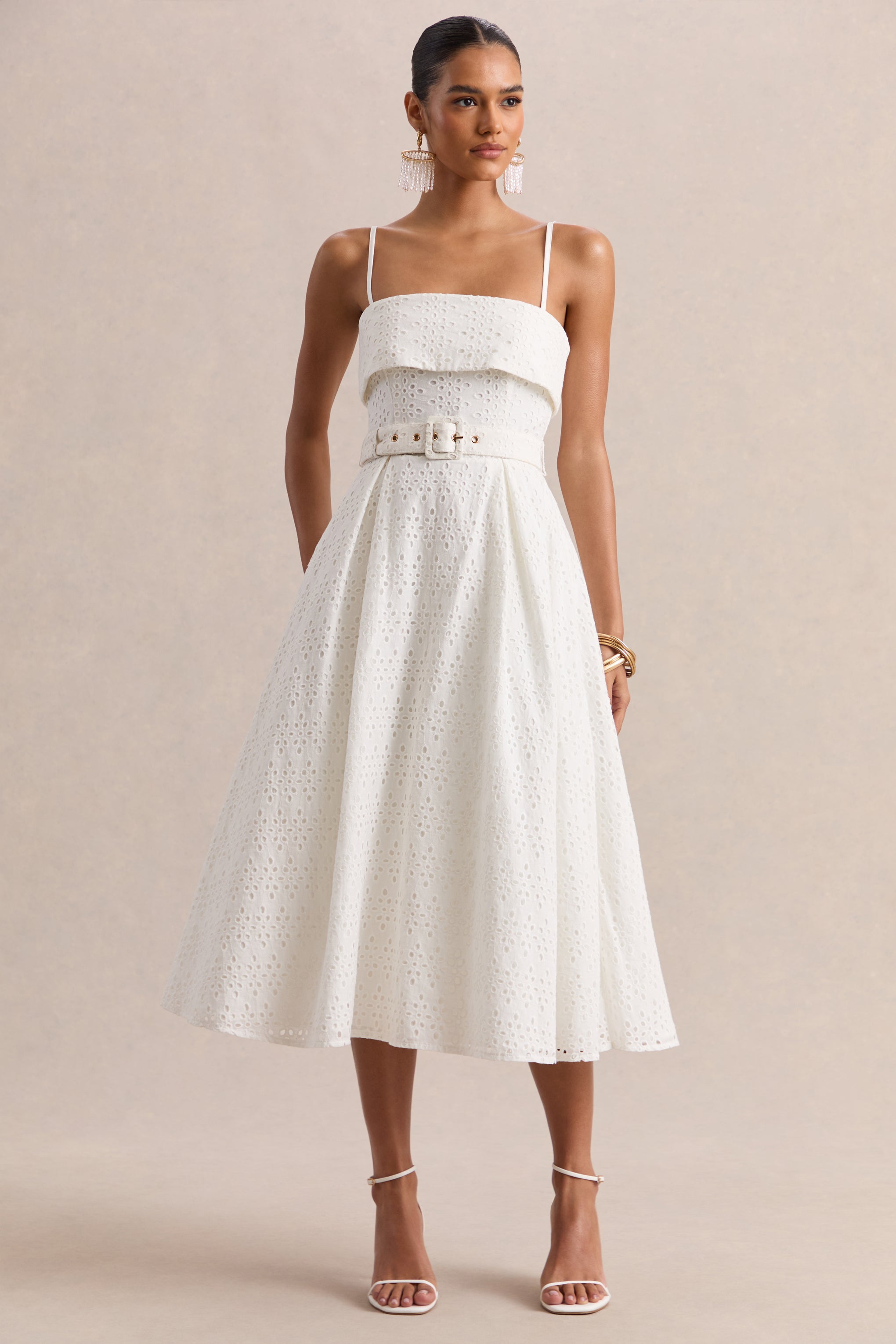bhldn zoe stretch lace midi dress Zoeva | Cream Broderie Square-Neck Belted custom-sizing Buy designer dresses Online A skater skirt completes Color:OFF-WHITE ONDA FLORAL