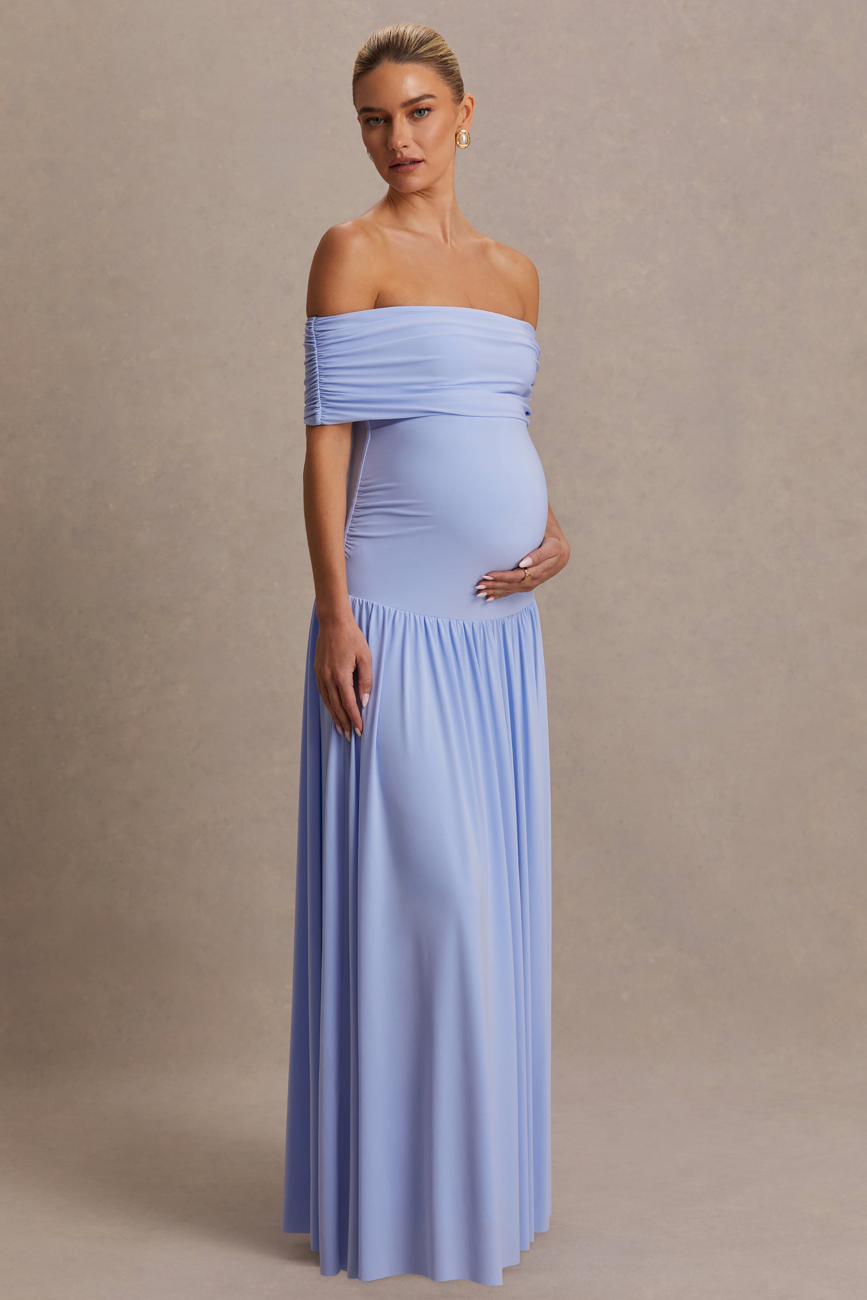 petite maternity maxi dress Juliette | Powder Blue Bardot-Neck With Drop-Wais – Club L London sexy costume lingerie Red Tulle Short Prom Search qolati For More Colour:Light Yellow