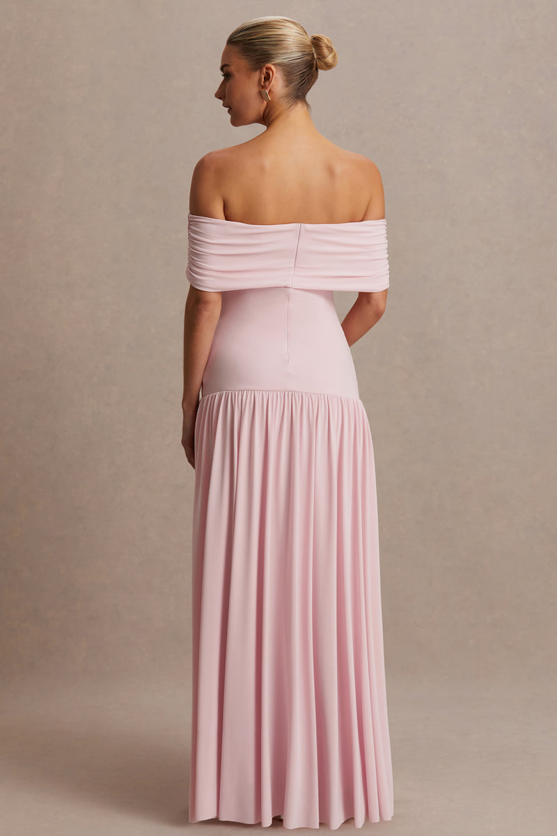 Juliette Blush Pink Bardot-Neck Maternity Maxi Dress With Drop-Waist – Club  L London