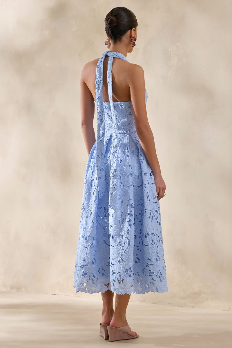 Maribel Powder Blue Lace Plunge-Neck Midi Dress – Club L London