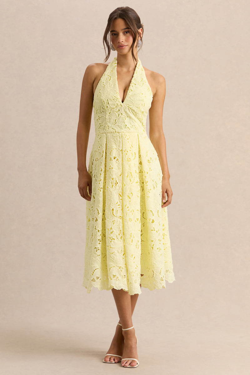 chinese dress ladies Lemon Yellow Lace Trim Melissa Midi Dress main image 1