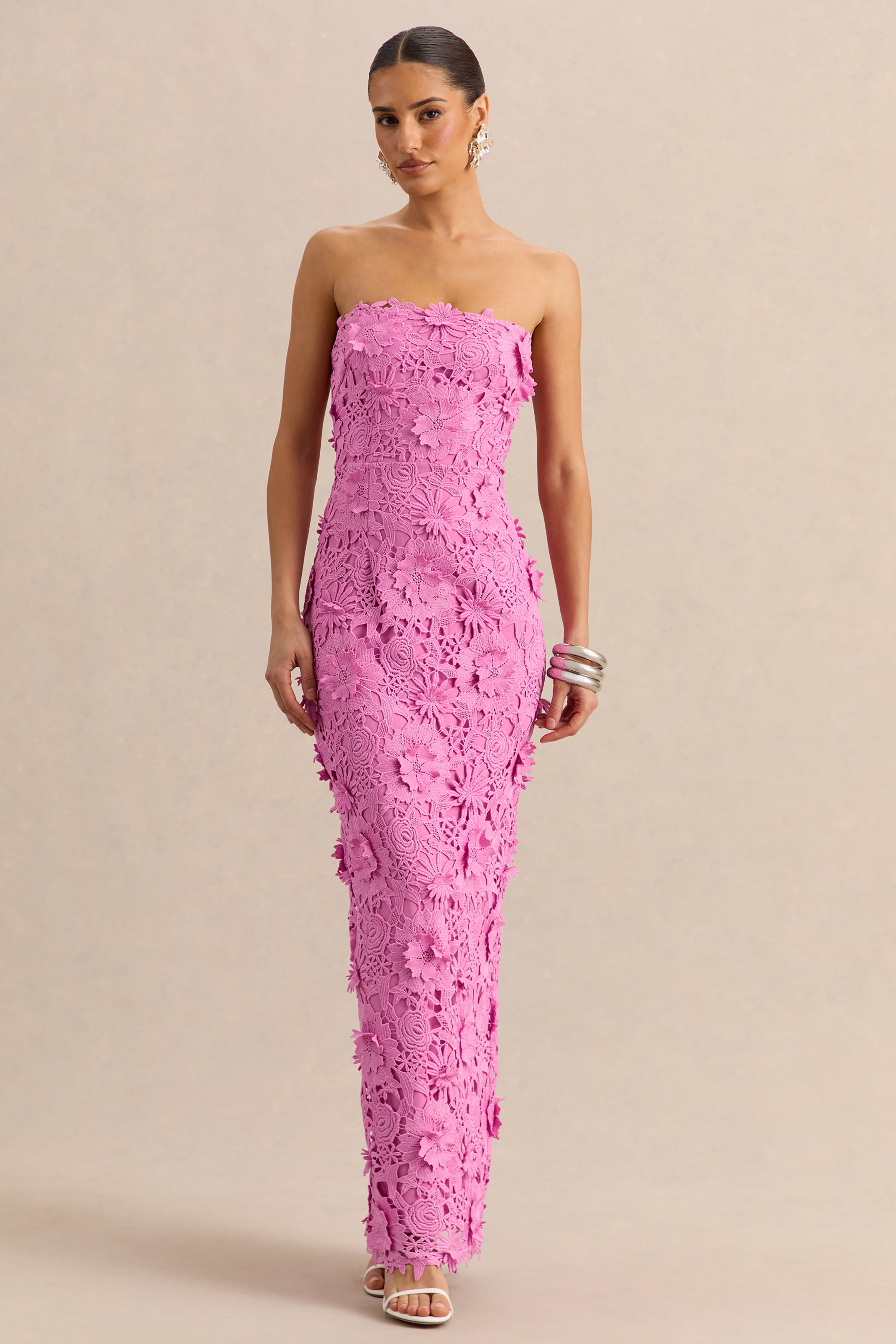 Gracie | PINK Lace Bandeau Maxi Dress