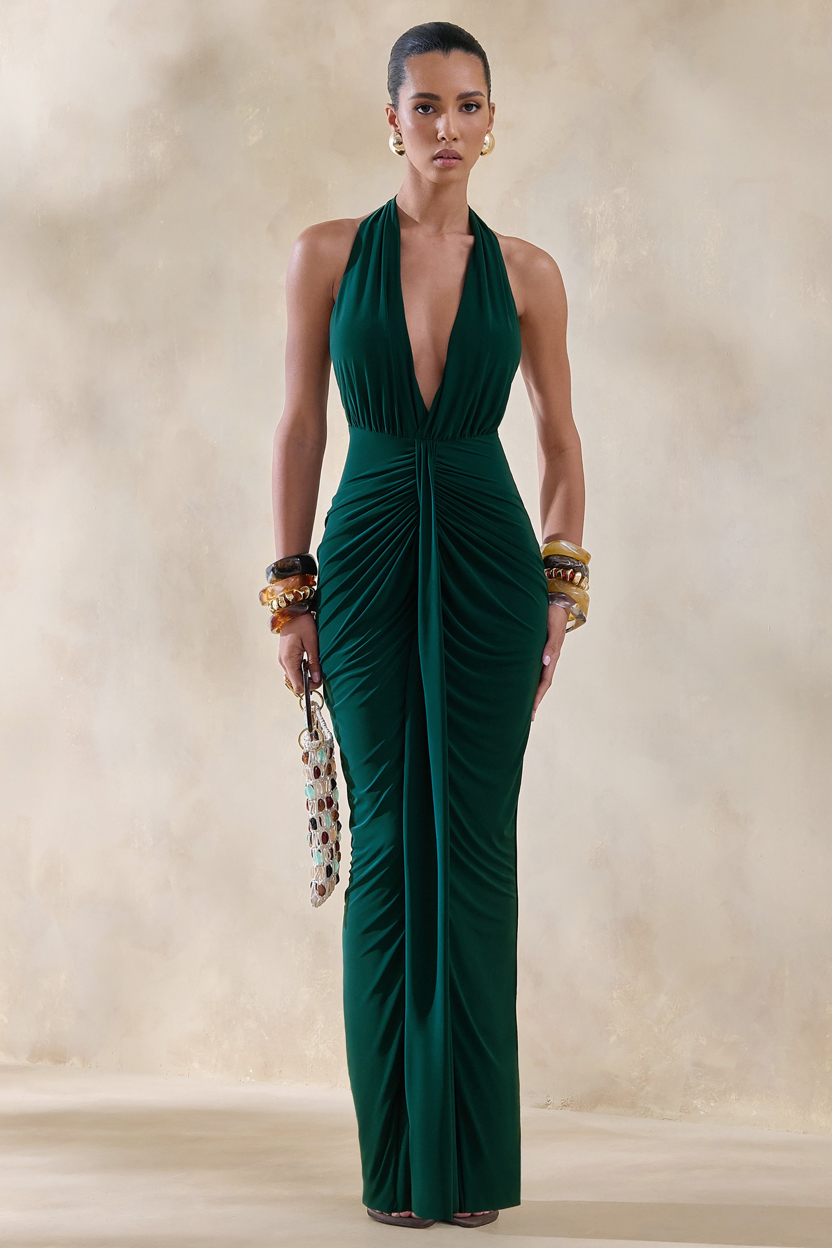 【レア】THE UPSIDE パームリーフ セットアップ 緑 Lesley | Bottle Green Plunge-Neck Maxi Dress – Club L London - USA