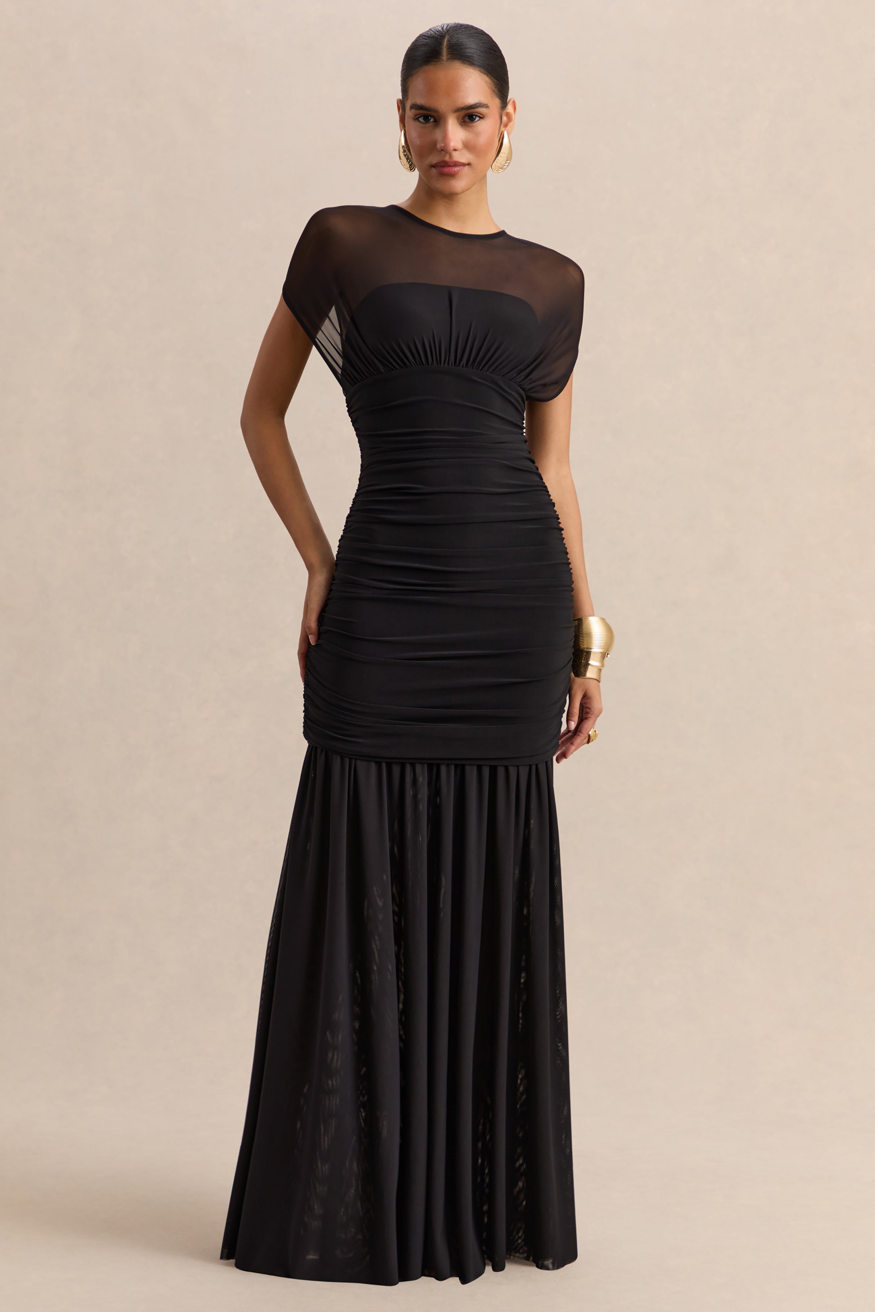 long black sheer maxi dress Miss Circle Blair Black Sheer Mock Neck Maxi Dress XXS