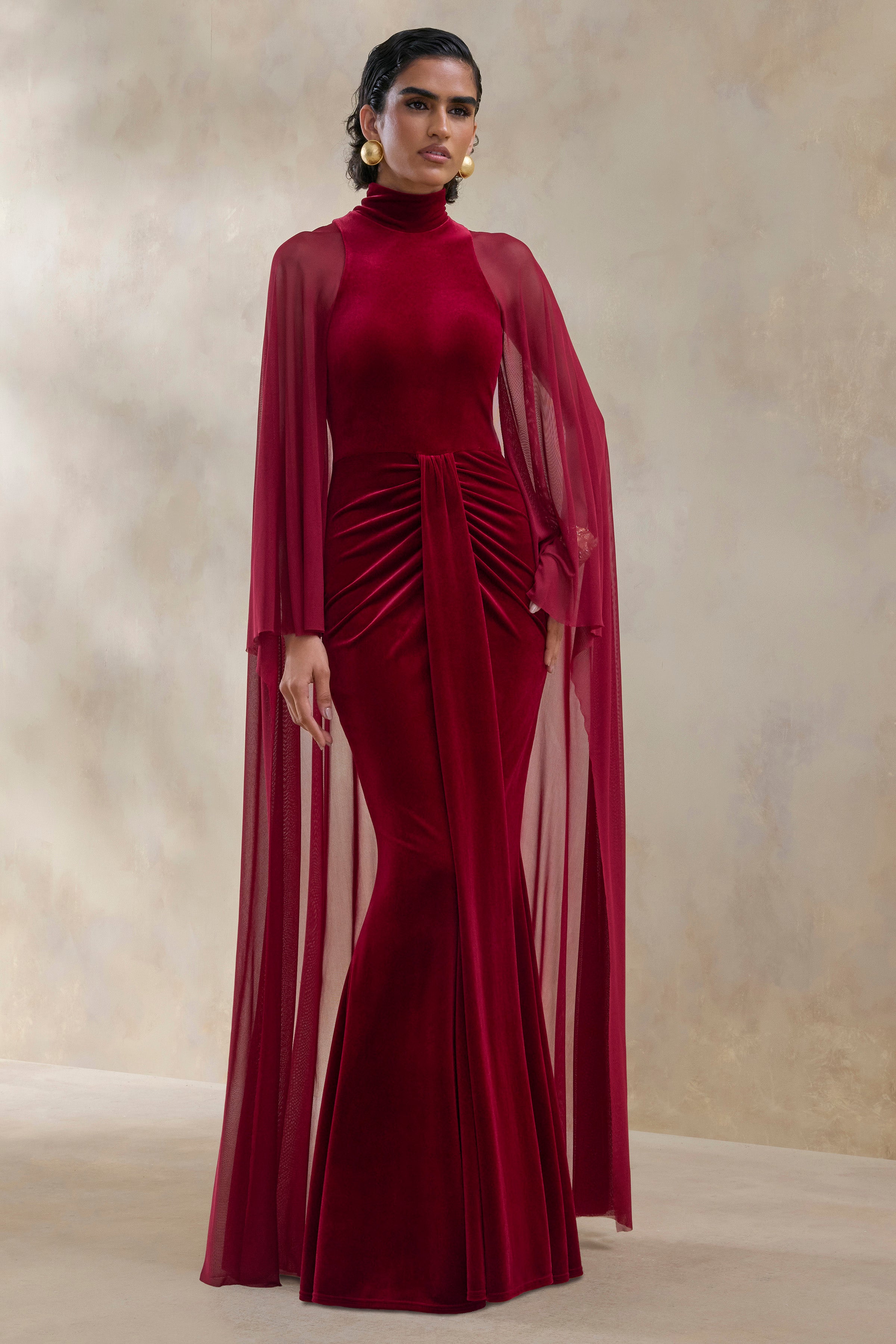 burgundy velvet long sleeve maxi dress Velvet long dress in Burgundy: with long sleeves floor length gown, for Holiday Parties, Fall Winter Weddings and Special Occasions