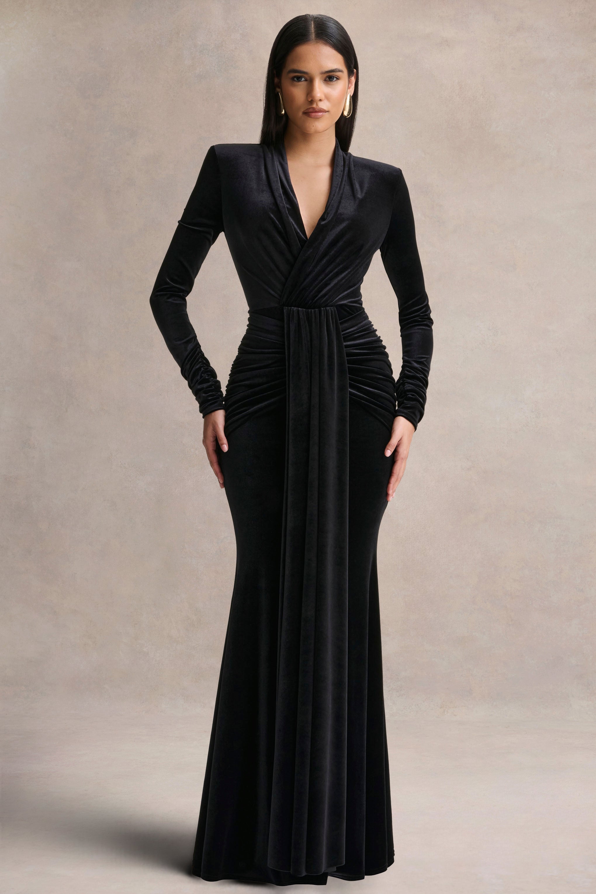 black velvet wrap dress Black Glitter Velvet Wrap Party Dress