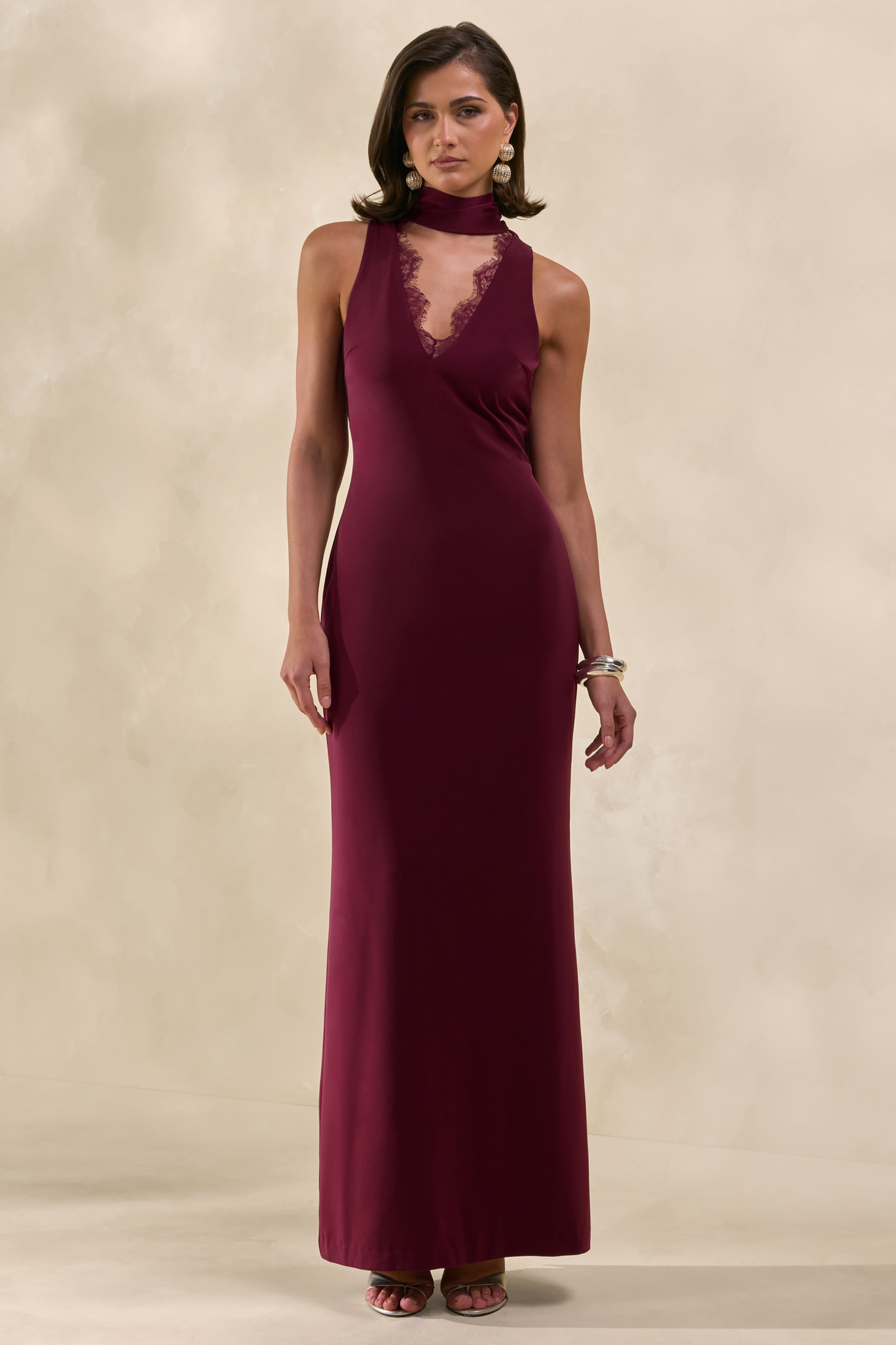 plain burgundy dress A soft, plain burgundy dress with an embroidered neckline