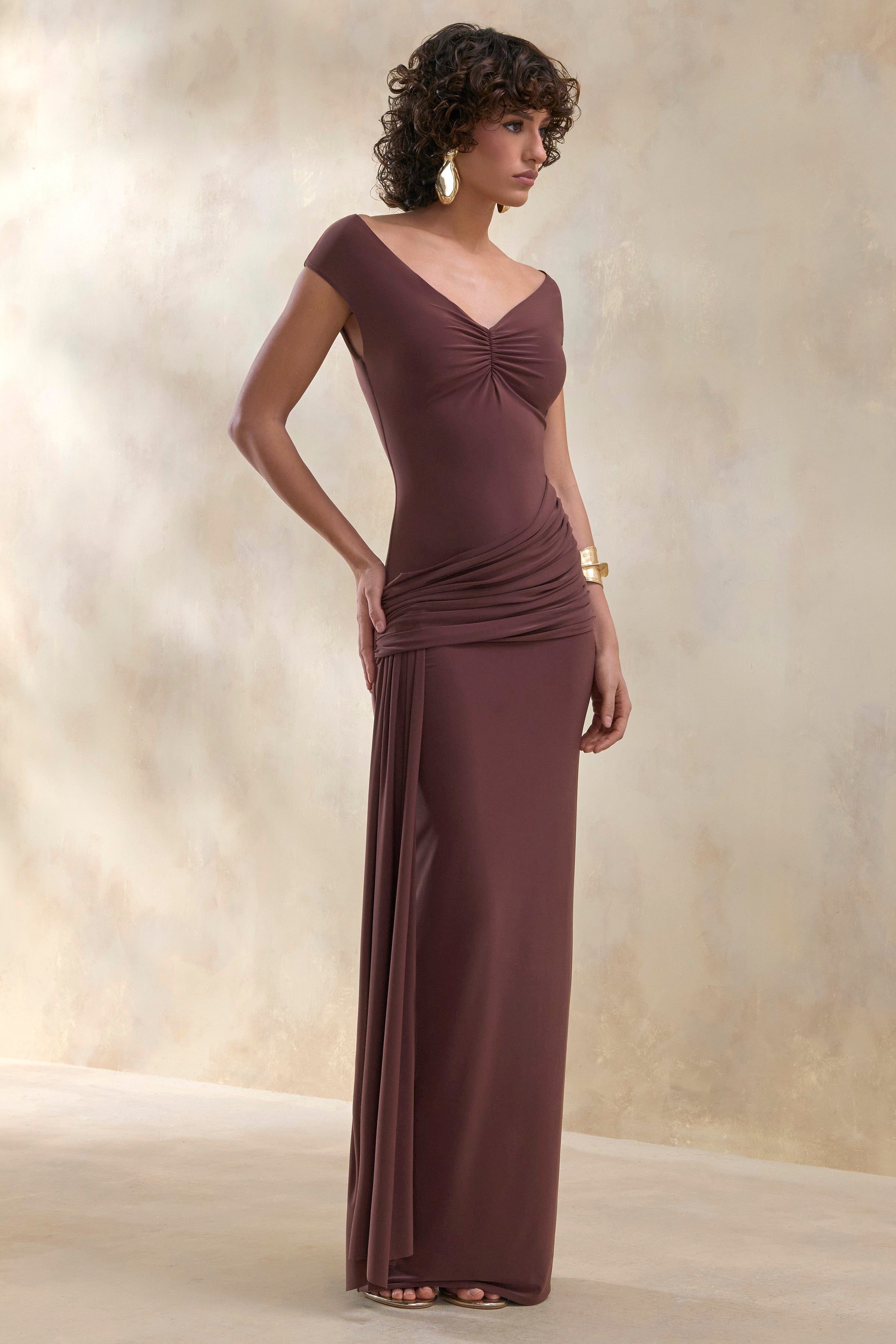 v neck brown dress Petronia | V-Neck Maxi With Wrap-Detail Size:XS/S Open-Knit Beach Cover Up YGroup_clothing_maceio Mikki dress Details Bohemian style maxi