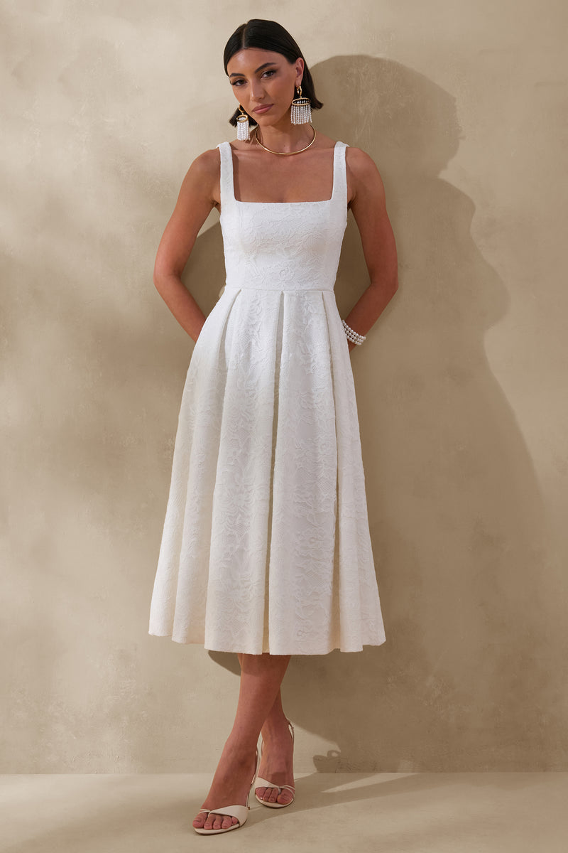 Ashmara White Lace Square-Neck Midi Dress – Club L London