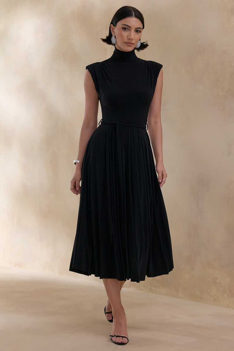 Roselena Black High-Neck Midi Dress – Club L London