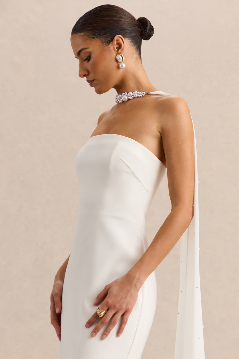 Alina White Bandeau Maxi-Dress With Cape  Club L London - USA