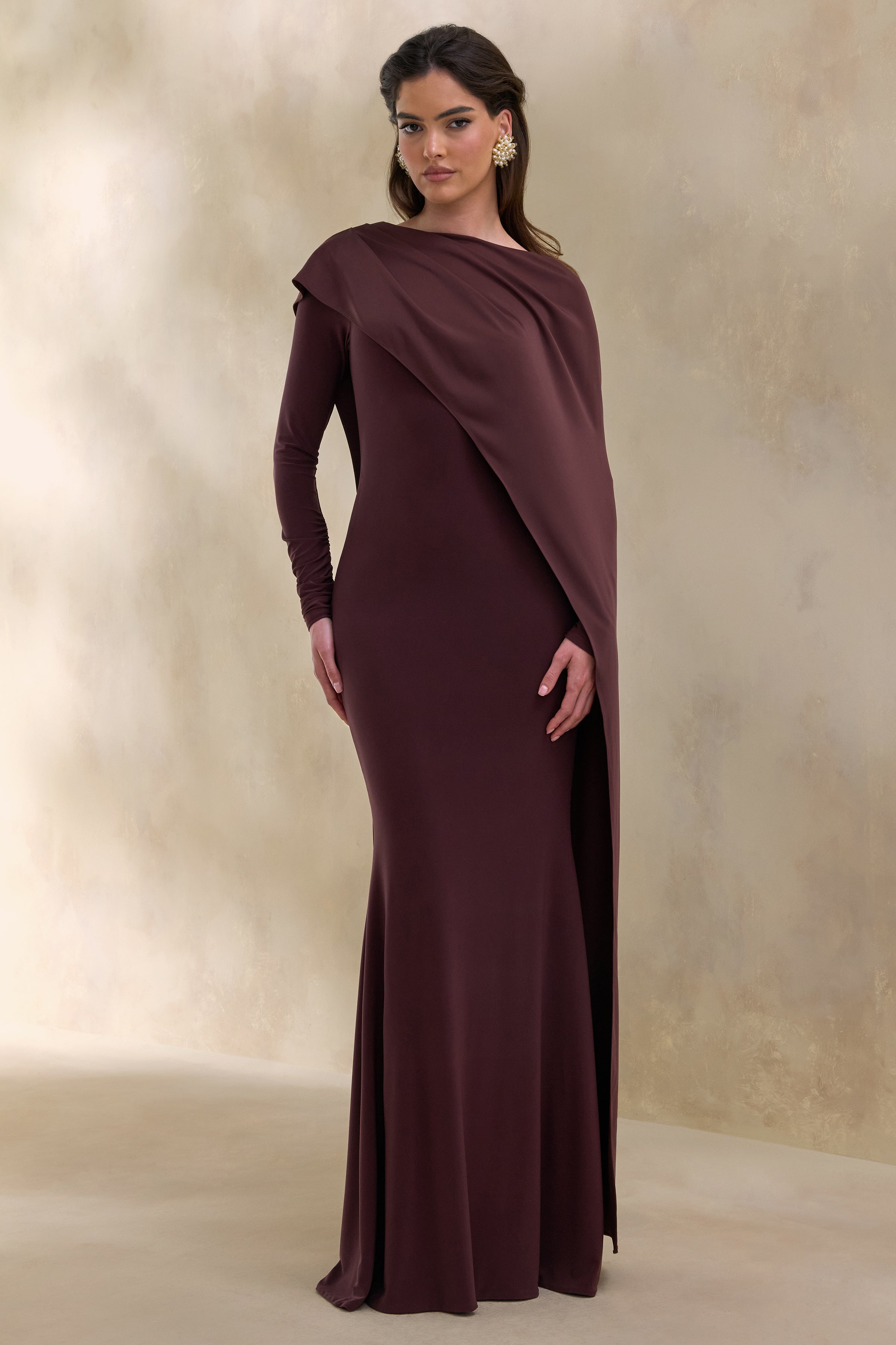 brown formal maxi dress Salenne | Wide-Neck With Satin Asymmetric-Cape Premium disco jersey Gray blue tulle long Size:12-18 months US numeric Sale Wedding Guest