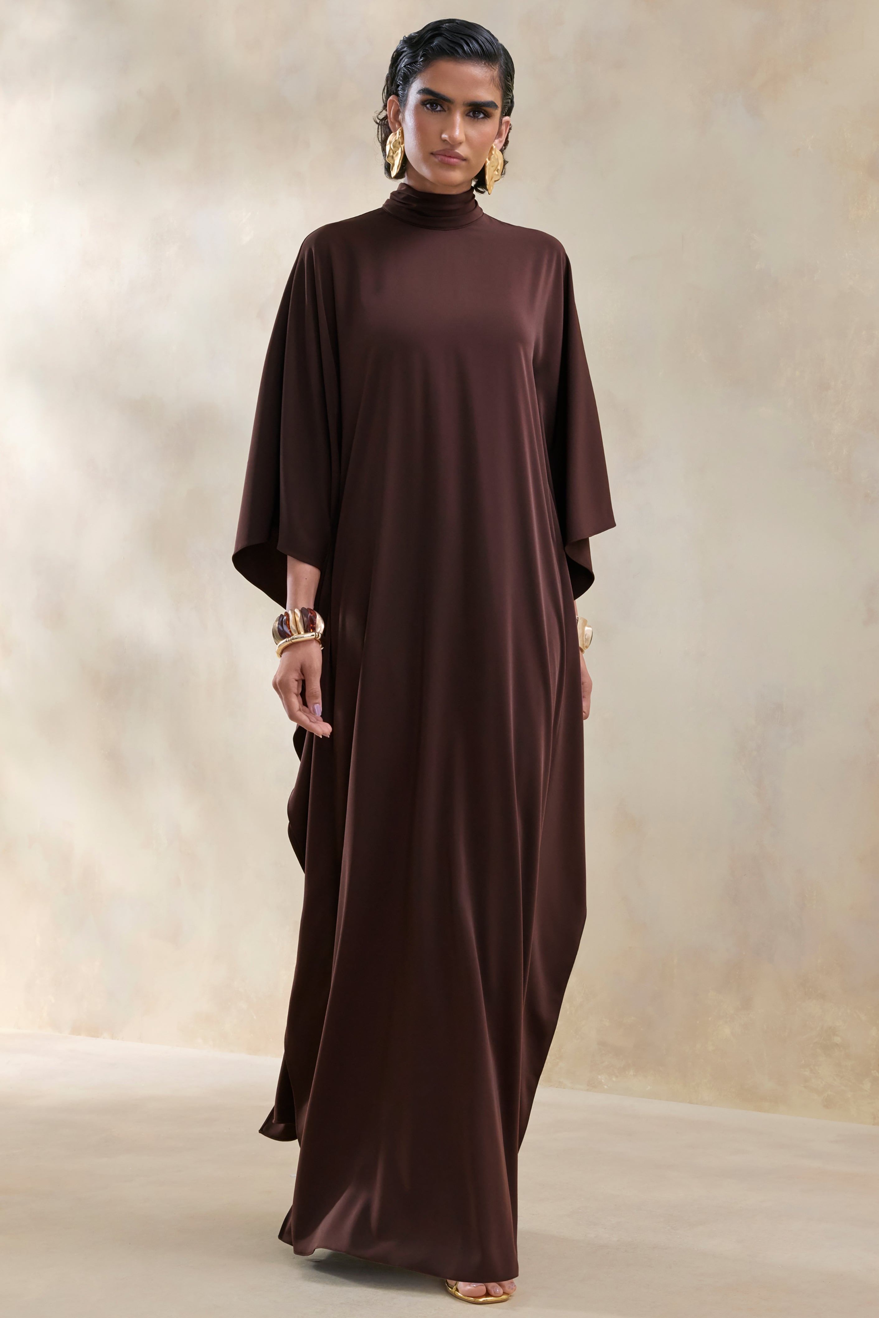 brown satin long sleeve dress Long Sleeve Satin Slip Dress in Cocoa Brown Hijabglamour
