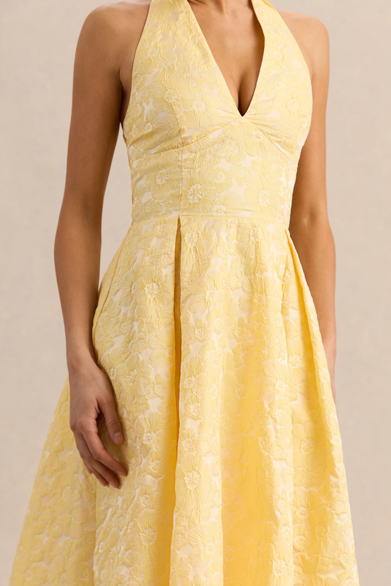 Nyomi | Lemon Satin Halter-Neck Midi-Dress - UK 16 YELLOW Nyomi | Lemon Satin Halter-Neck Midi-Dress - UK 16 YELLOW