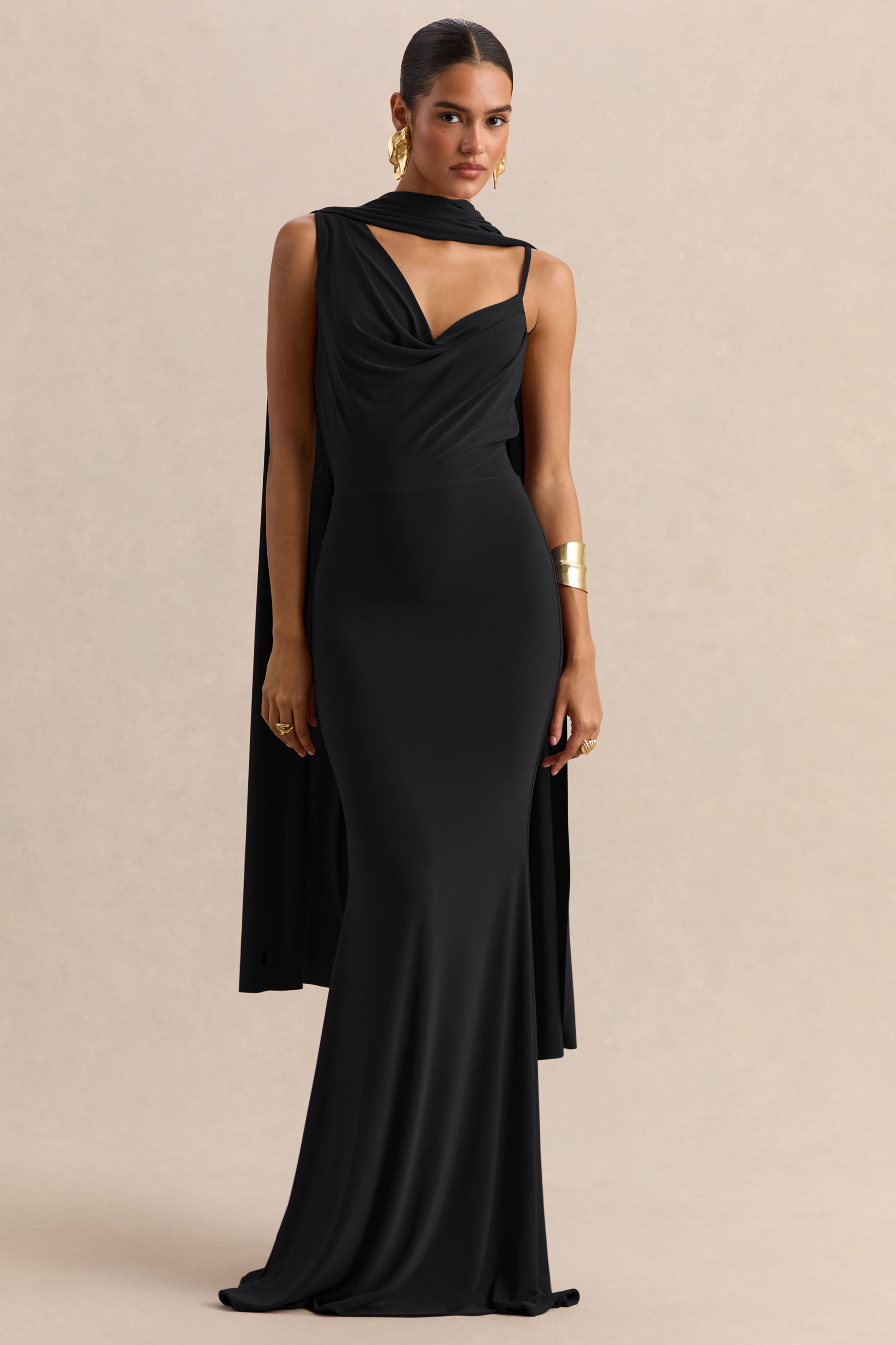 black bridesmaid dress with neck scarf Amazon.com: Satin Halter Bridesmaid Dresses for Wedding Black A Line Prom  Dress with Scarf Long Formal Maxi Dress with Slit MJ83 0 : Clothing, Shoes  & Jewelry