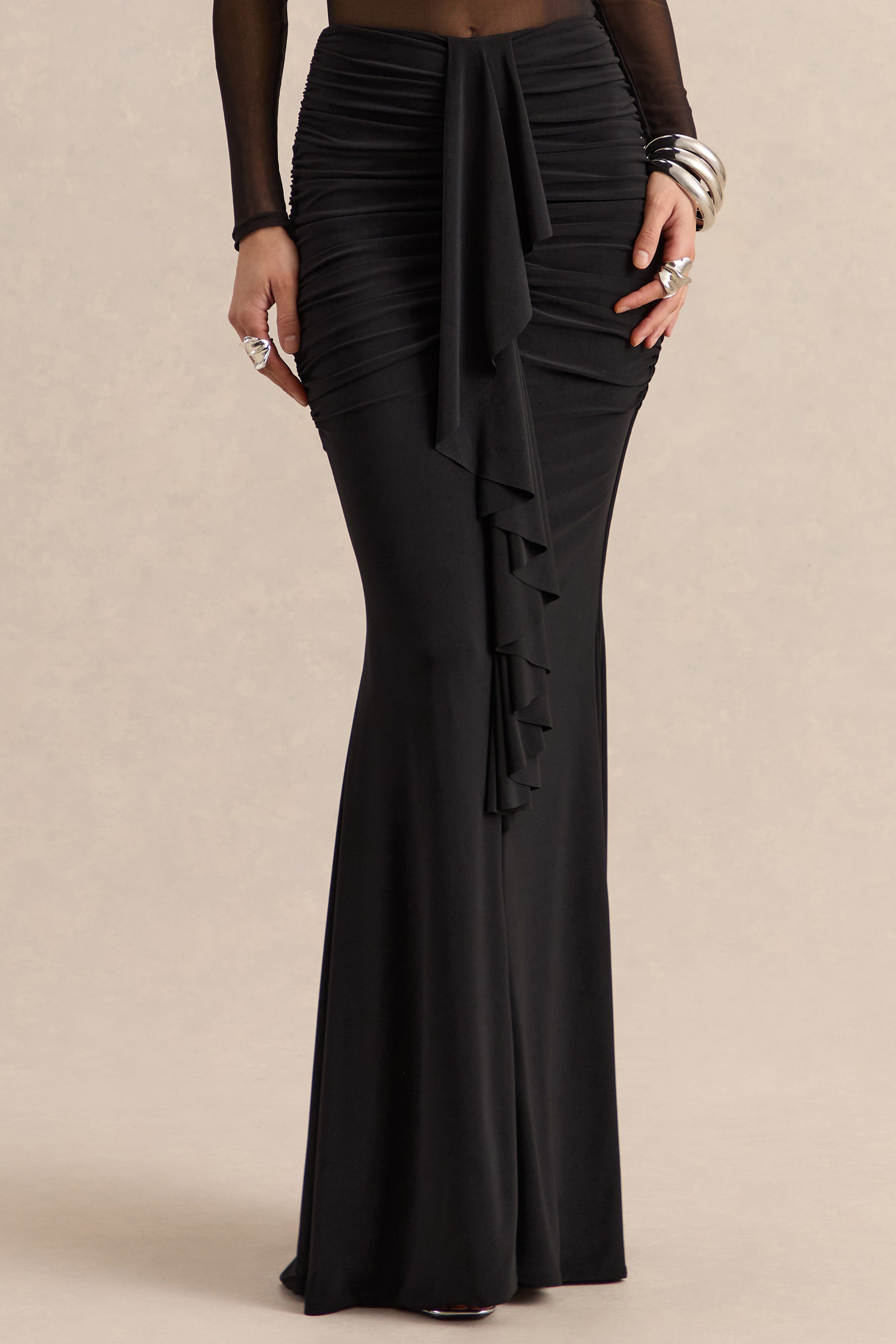 Iskra | Black Extreme Ruffled Maxi Skirt – Club L London - USA